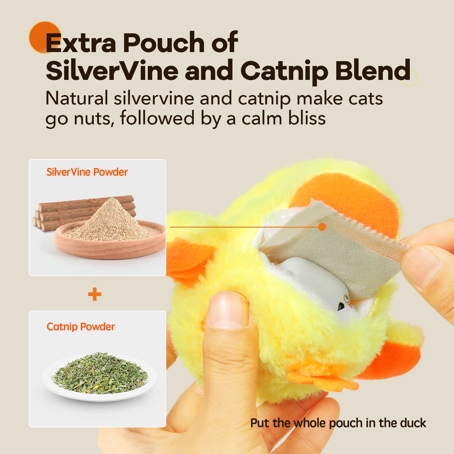 Potaroma Cat Toys Rechargeable Flapping Duck With Silvervine Catnip, Lifelike Quack Chirping, Touch Activated Kitten Kicker Plus