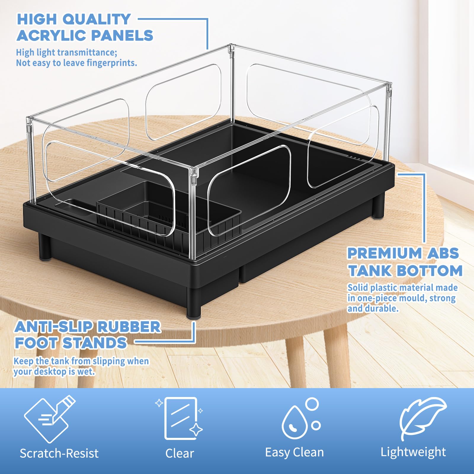 Moonorange Small Turtle Tank Kit, Acrylic Turtle Tank Starter Kit With Basking Platform, Bottom Drainage, Multi-Function Areas F