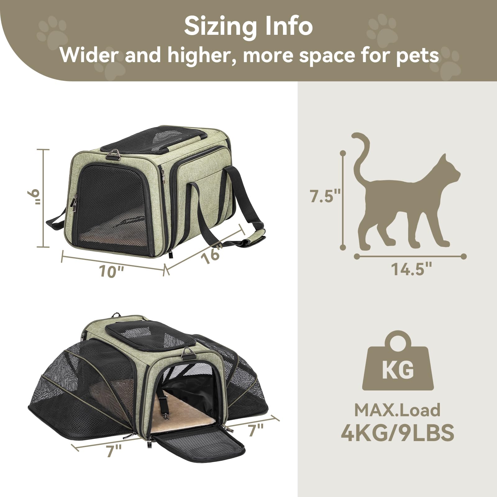 Petsfit Airline Approved Expandable Large Cat Carrier Small Dog Carrier, 17'' X 11'' X 11'' Collapsible Portable Soft-Sided Airp