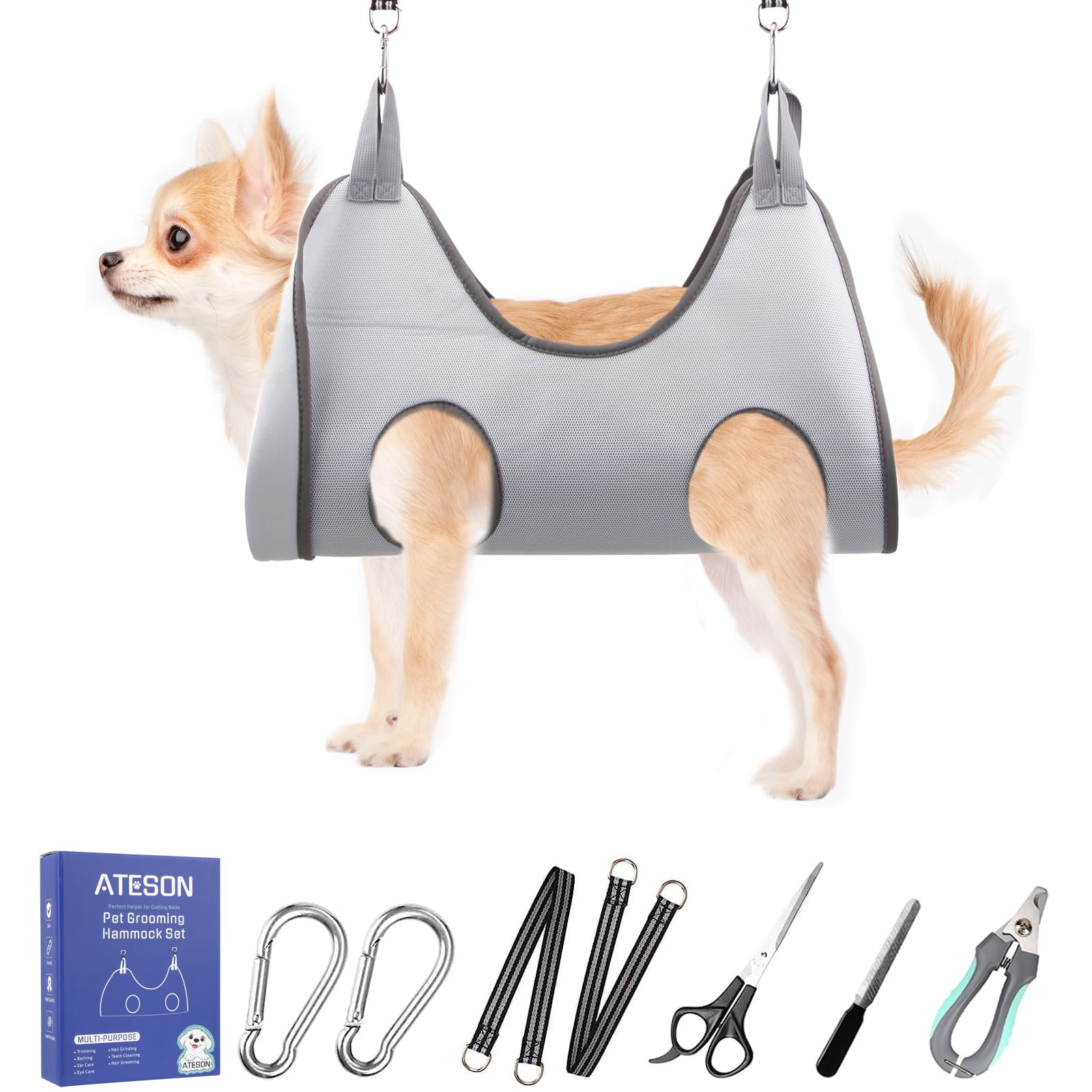 ATESON Pet Dog Grooming Hammock Harness for Medium Dogs Nail Trimming, Dog Sling for Cutting Nails, Dog Hanging Holder Hanger wi