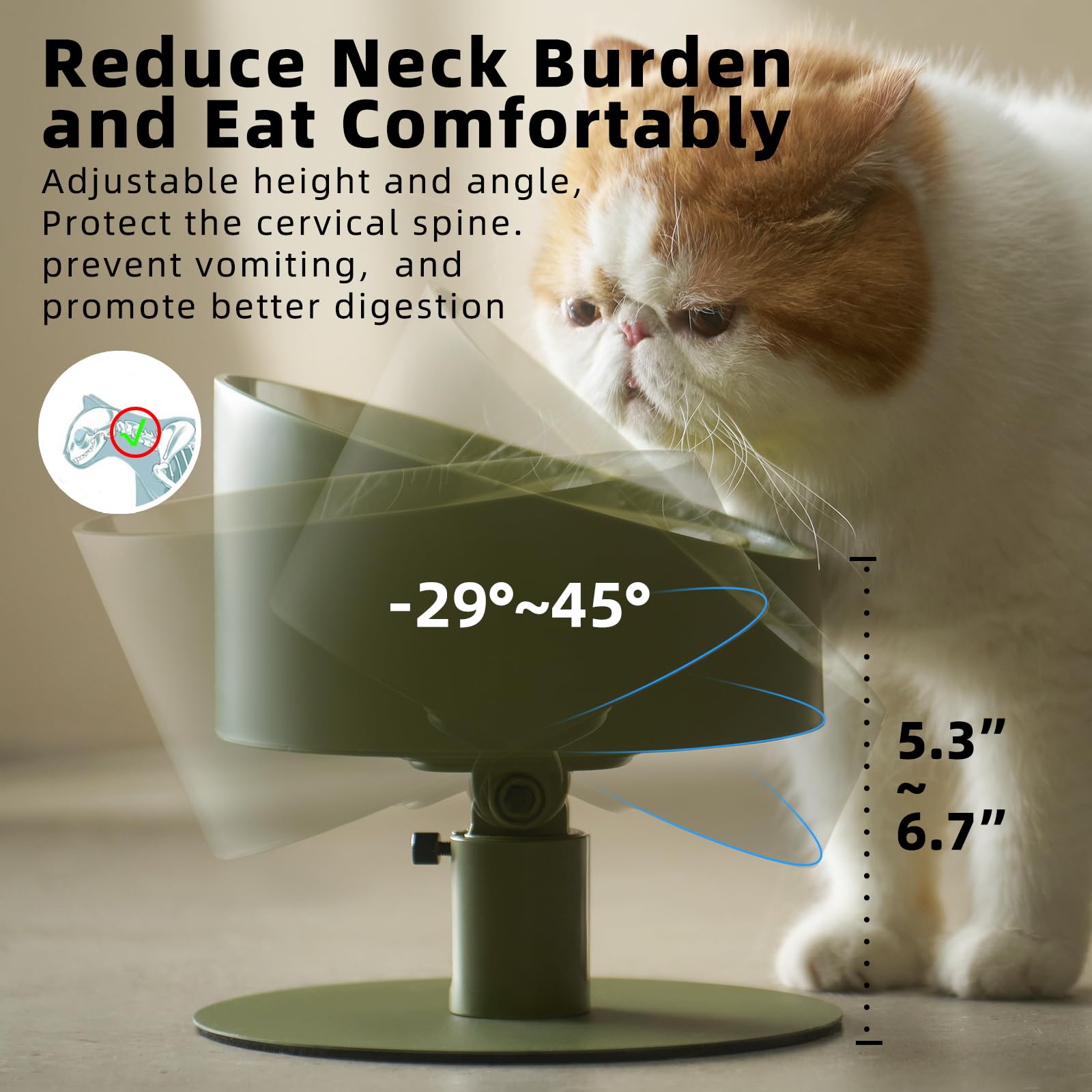 MS!MAKE SURE Adjustable Raised Cat Bowls, Ceramic Elevated Cat Bowls, Pet Bowl with Anti - Slip Rubber Pad, Leak - Proof, Lead &