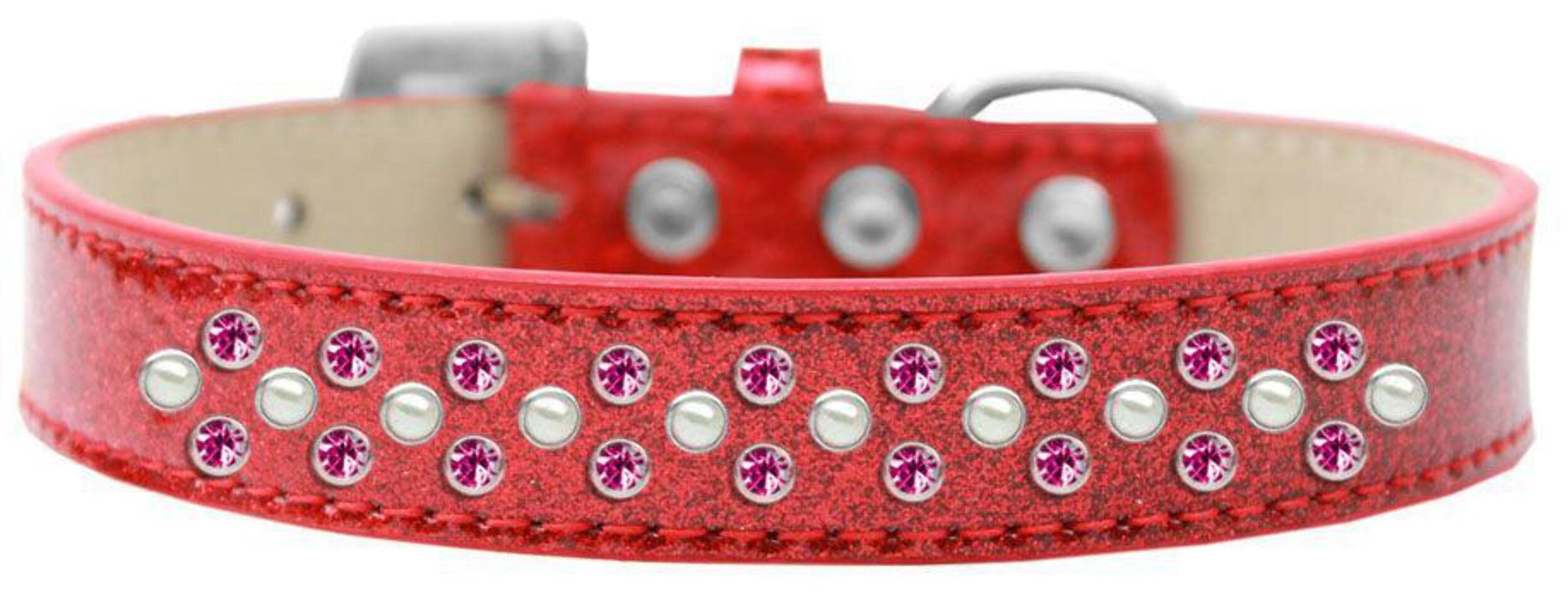 Mirage Pet Products Sprinkles Ice Cream Dog Collar with Pearl and Bright Pink Crystals, Size 18, Red