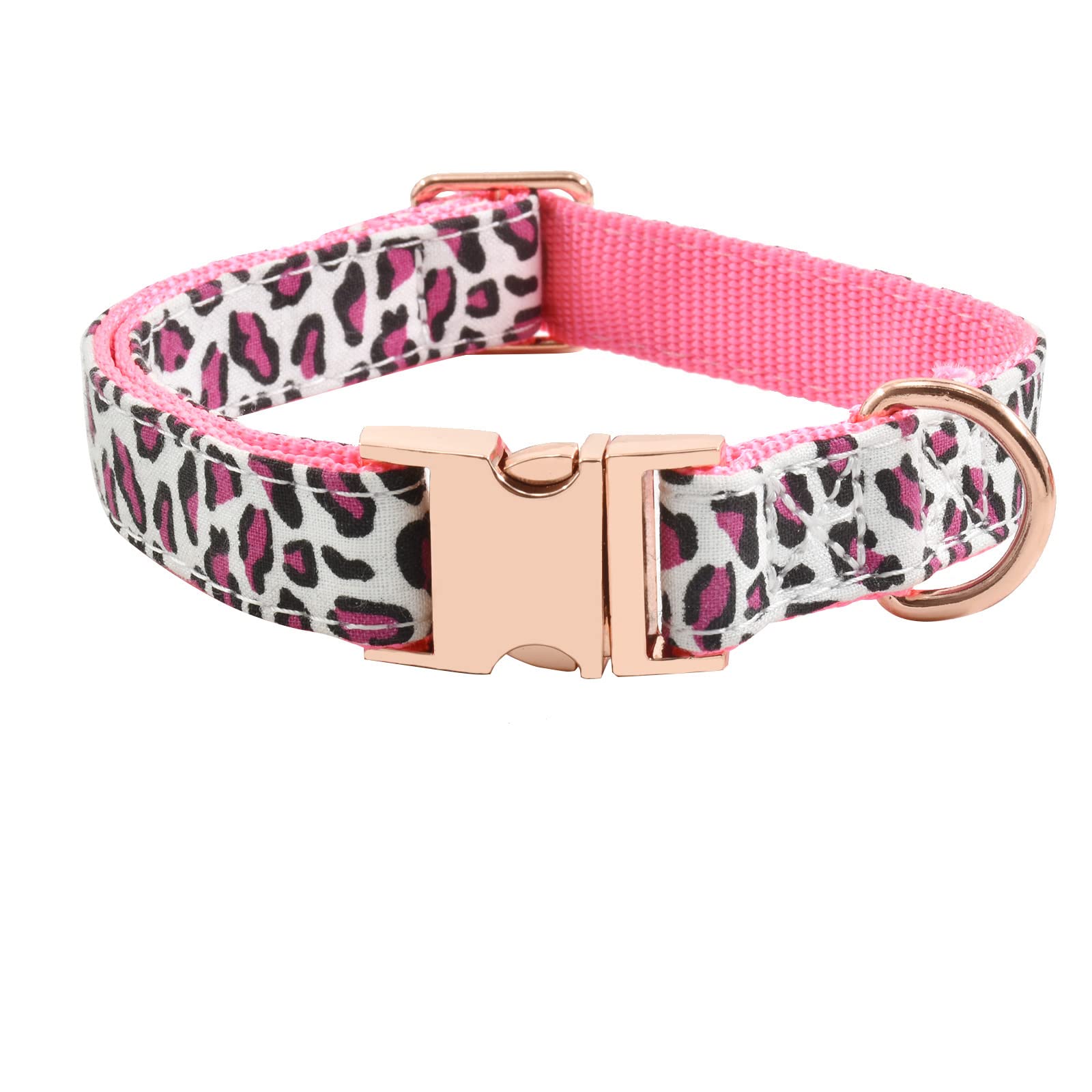 Metal Buckle Dog Collar, Durable Adjustable Dog Collar Soft For Small Medium Large Dogs (S(10-14In), Pink Leopard)