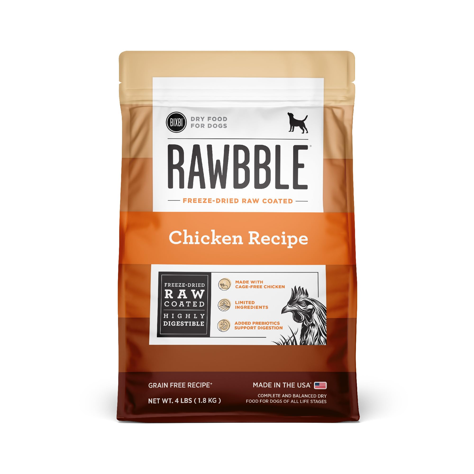 BIXBI Rawbble Dry Dog Food, Chicken, 4 lbs - USA Made with Fresh Meat - No Meat Meal & No Corn, Soy or Wheat - Freeze Dried Raw 