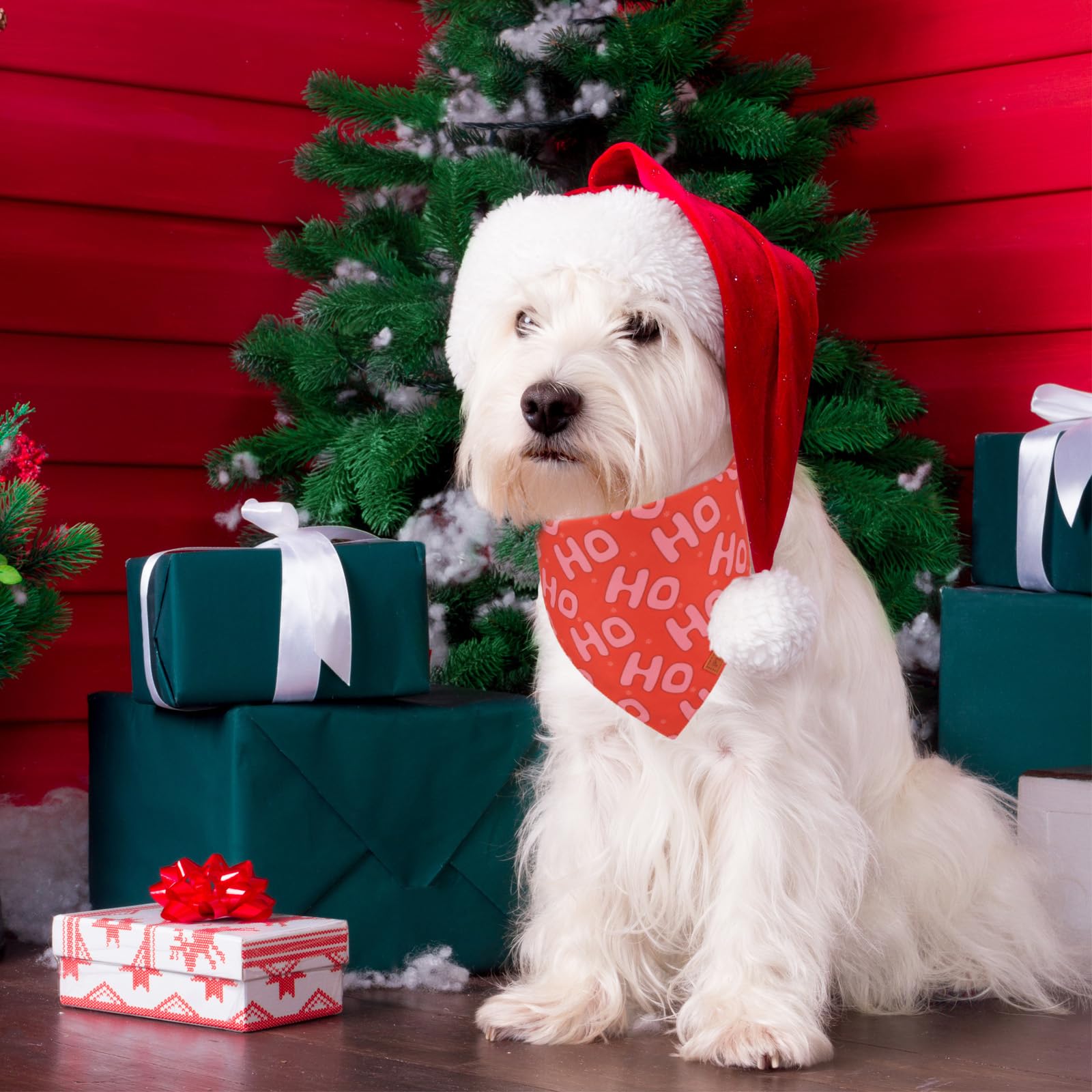 Ptdecor Christmas Dog Bandana, Xmas Hoho Santa Design Reversible Holiday Dog Scarf, Triangle Christmas Bandanas For Small Pets (