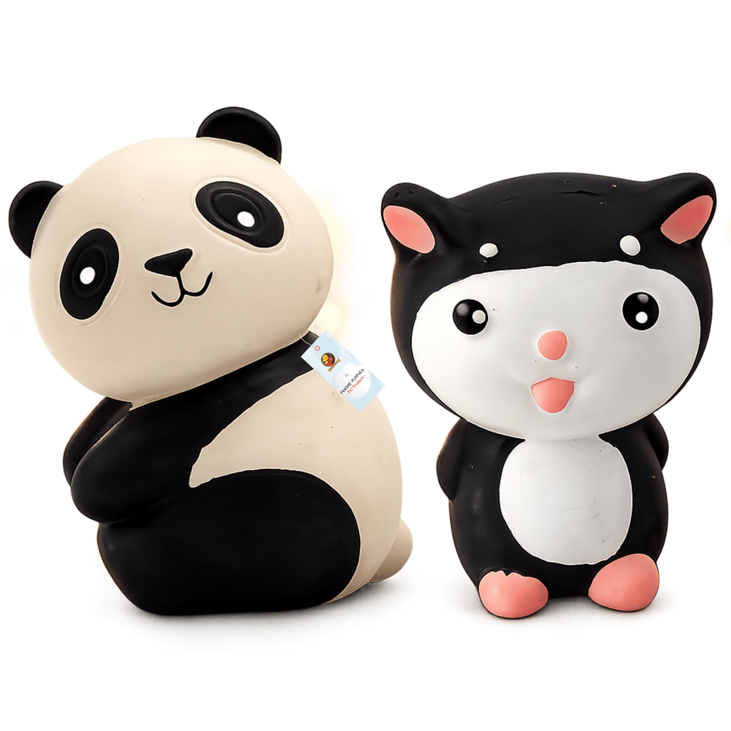 Foodie Puppies 2In1 Combo Of Latex Dog Squeaky Toys (Panda + Kitty) For Dogs & Puppies | Soft Cotton Filled Animal Chew Toy Fo