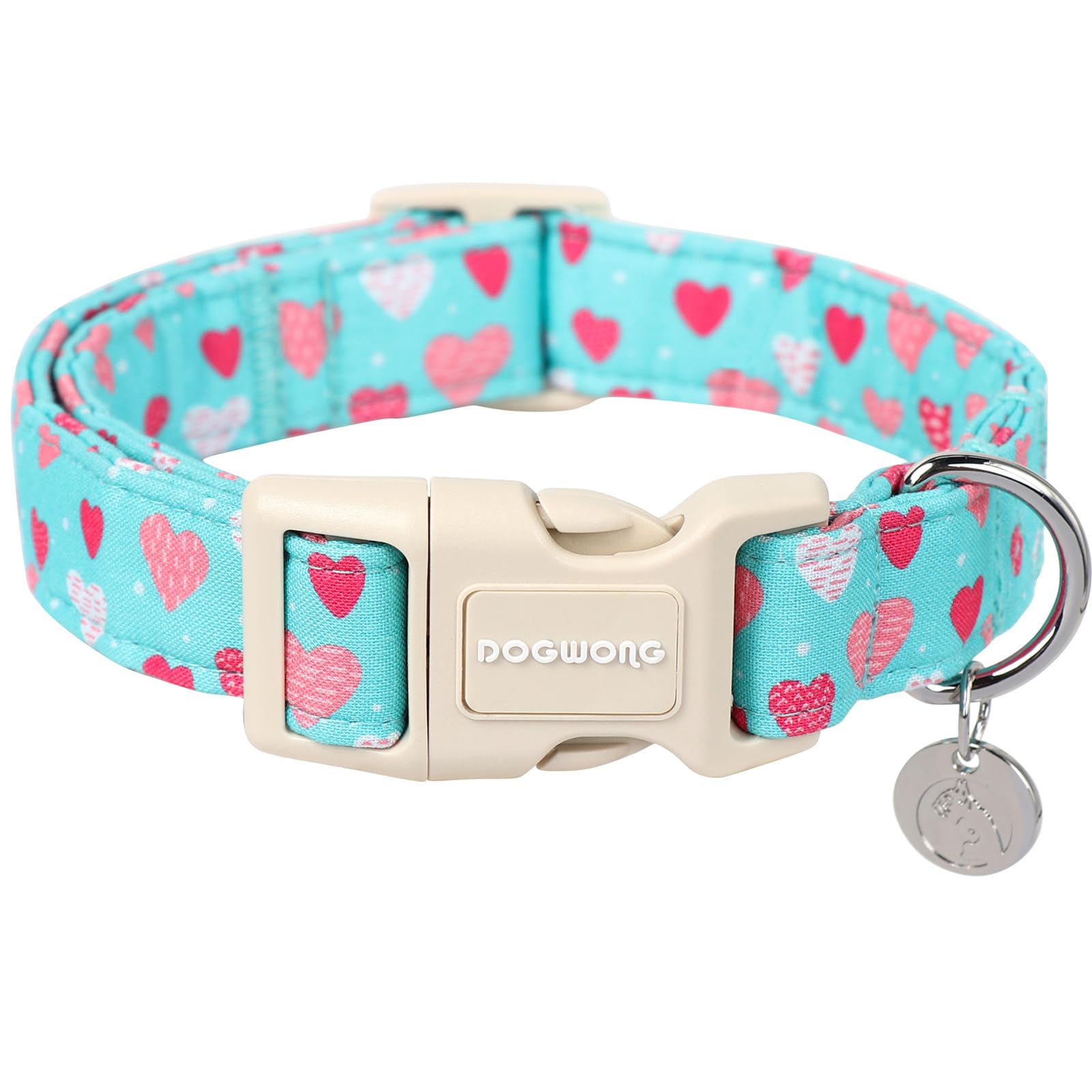 Dogwong Valentine'S Dog Collar - Blue Heart Adjustable Cotton Heart Dog Collar - Perfect For Extra Small, Small, Medium, Large D