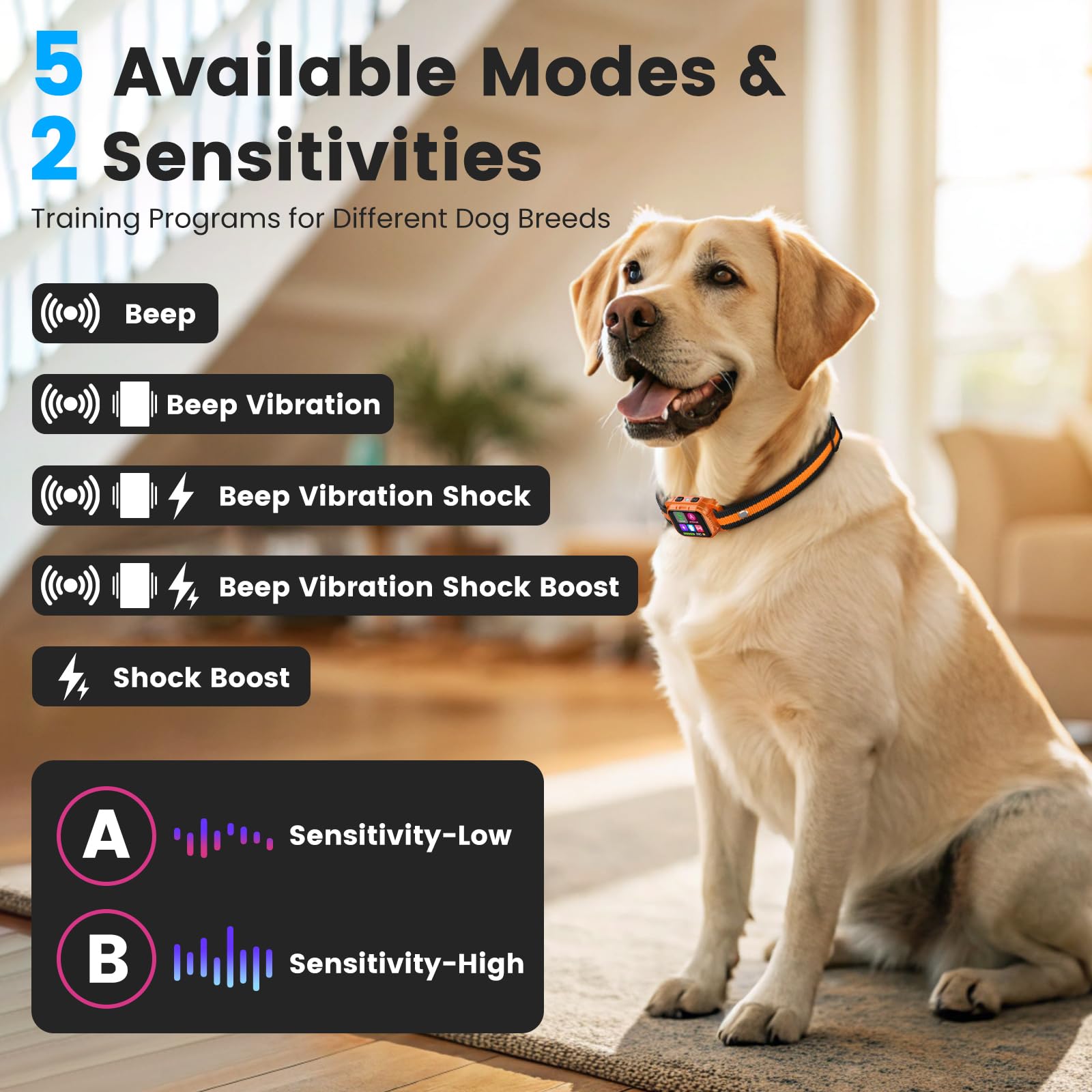 Skbak Dog Bark Collar - For Large Medium Small Dogs, Rechargeable Smart Bark Collar, Anti Barking Device For Large Dogs, Dog Tra