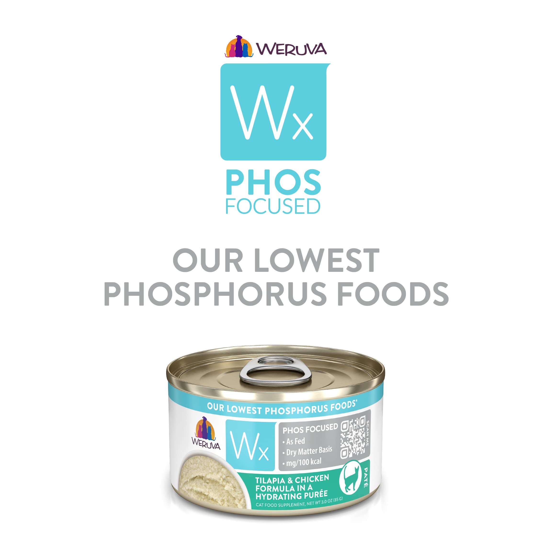 Weruva Wx Phos Focused, Tilapia & Chicken Formula in a Hydrating pur  e, 3oz Can (Pack of 12)