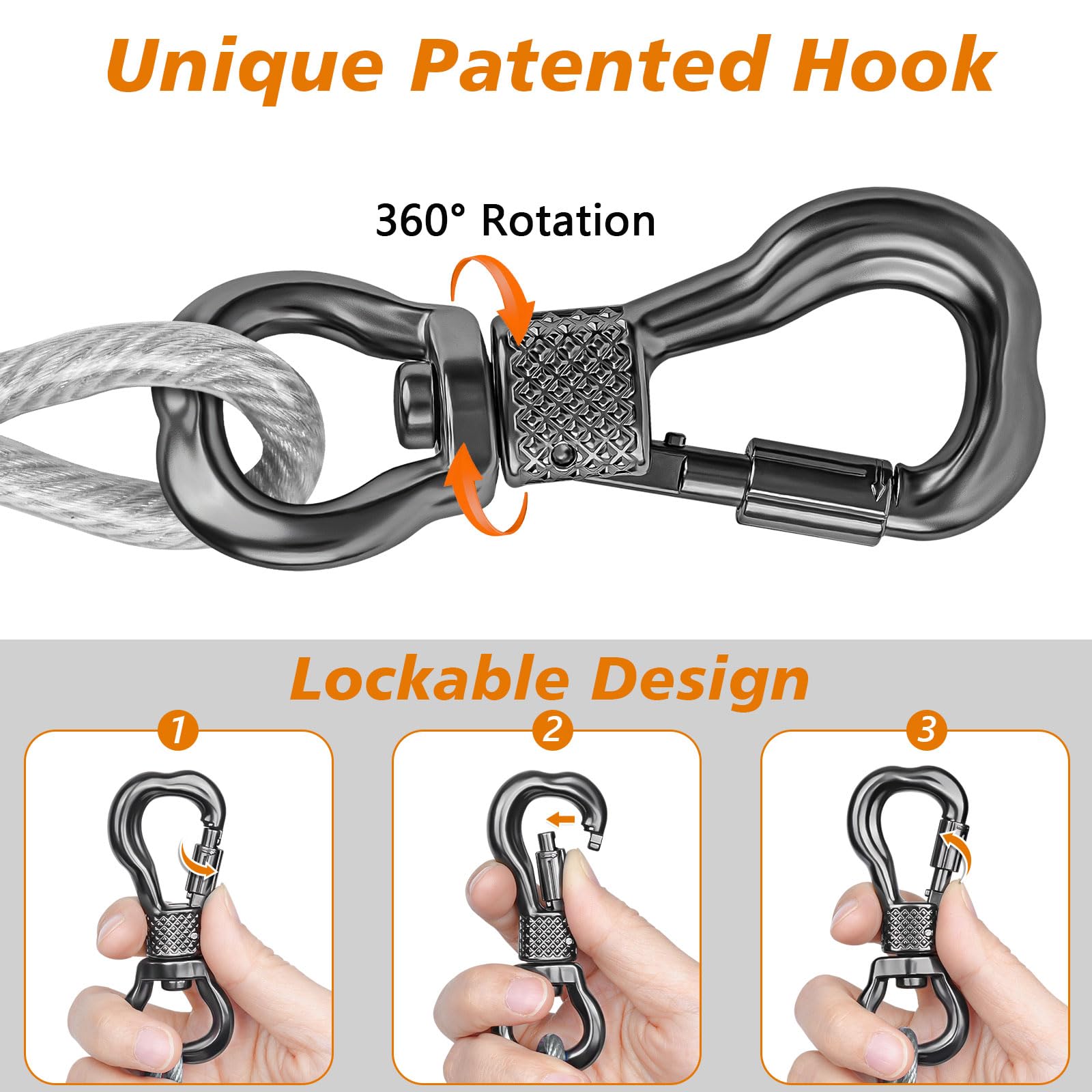 Xiaz Dog Tie Out Cable 40Ft, Heavy Duty Dog Chains For Outside With Lockable Hook, Pet Runner Cable Leads For Yard, Dogs Line Te