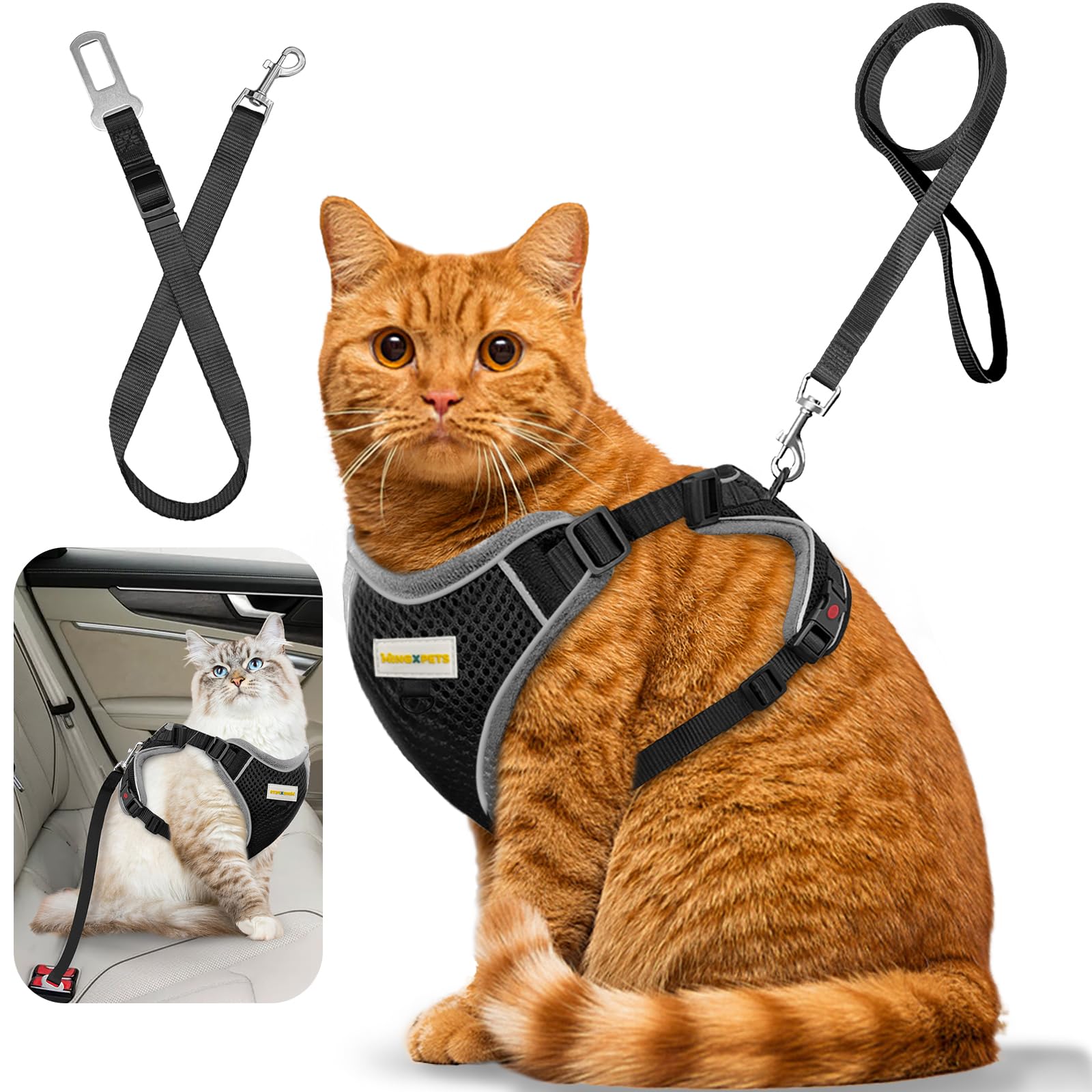 Mingxpets Cat Harness And Leash For Walking, Retractable Cat Harnesses And Leash Set Escape Proof, Breathable Soft Kitten Small 