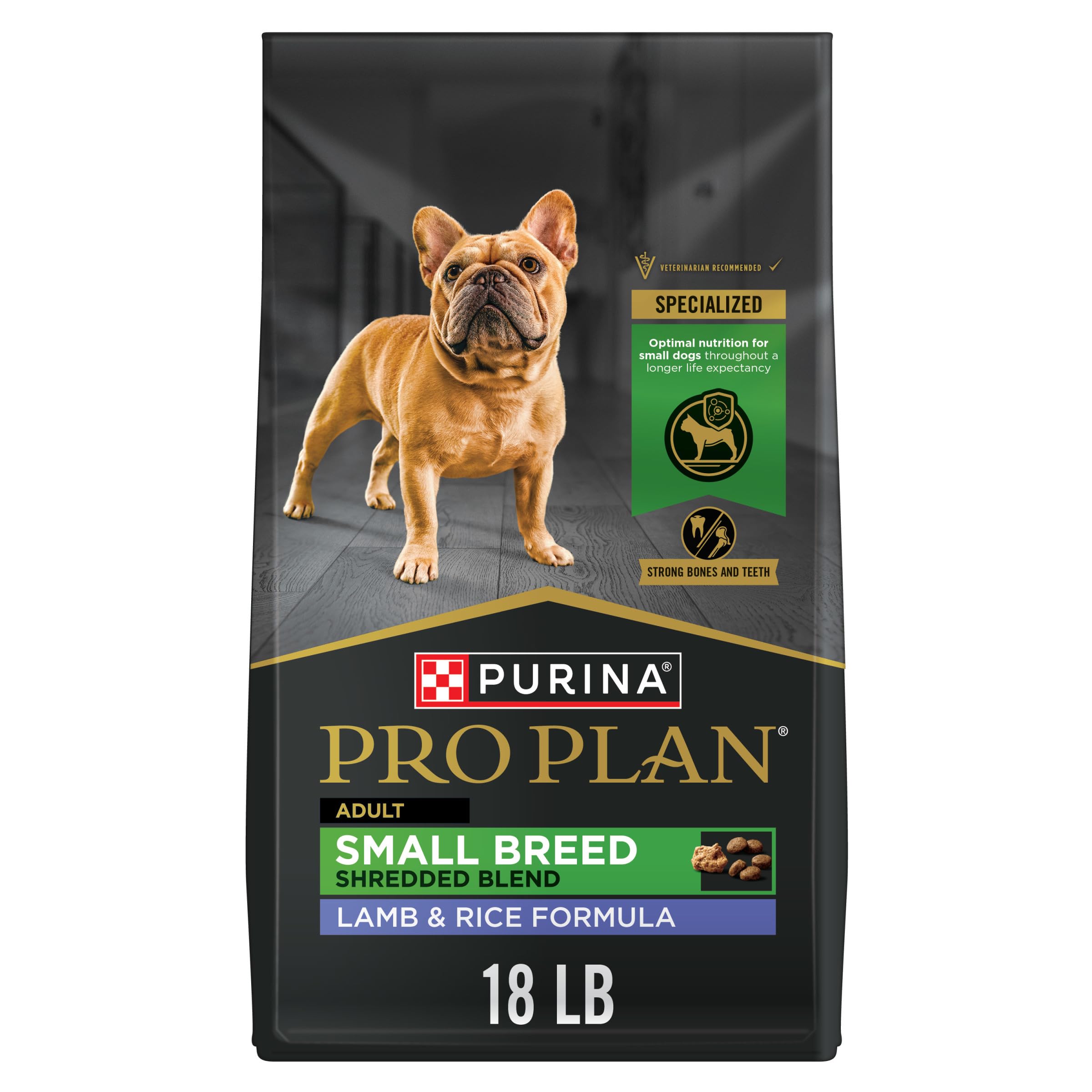 Purina Pro Plan Small Breed Dry Dog Food Shredded Blend Lamb and Rice Formula with Guaranteed Live Probiotics - 18 lb. Bag
