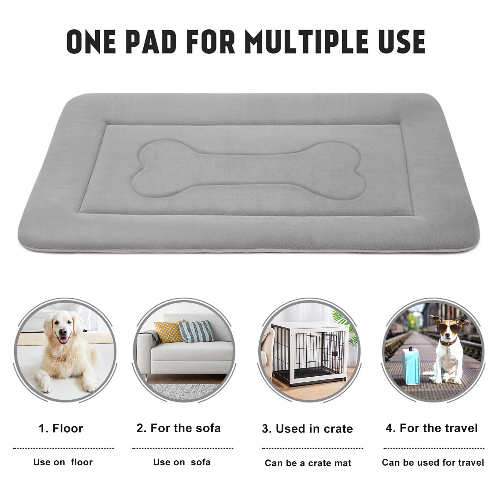 JoicyCo Medium Dog Bed Crate Mat, 36" Non-Slip Washable Flannel, Dark Red, Model W008-19