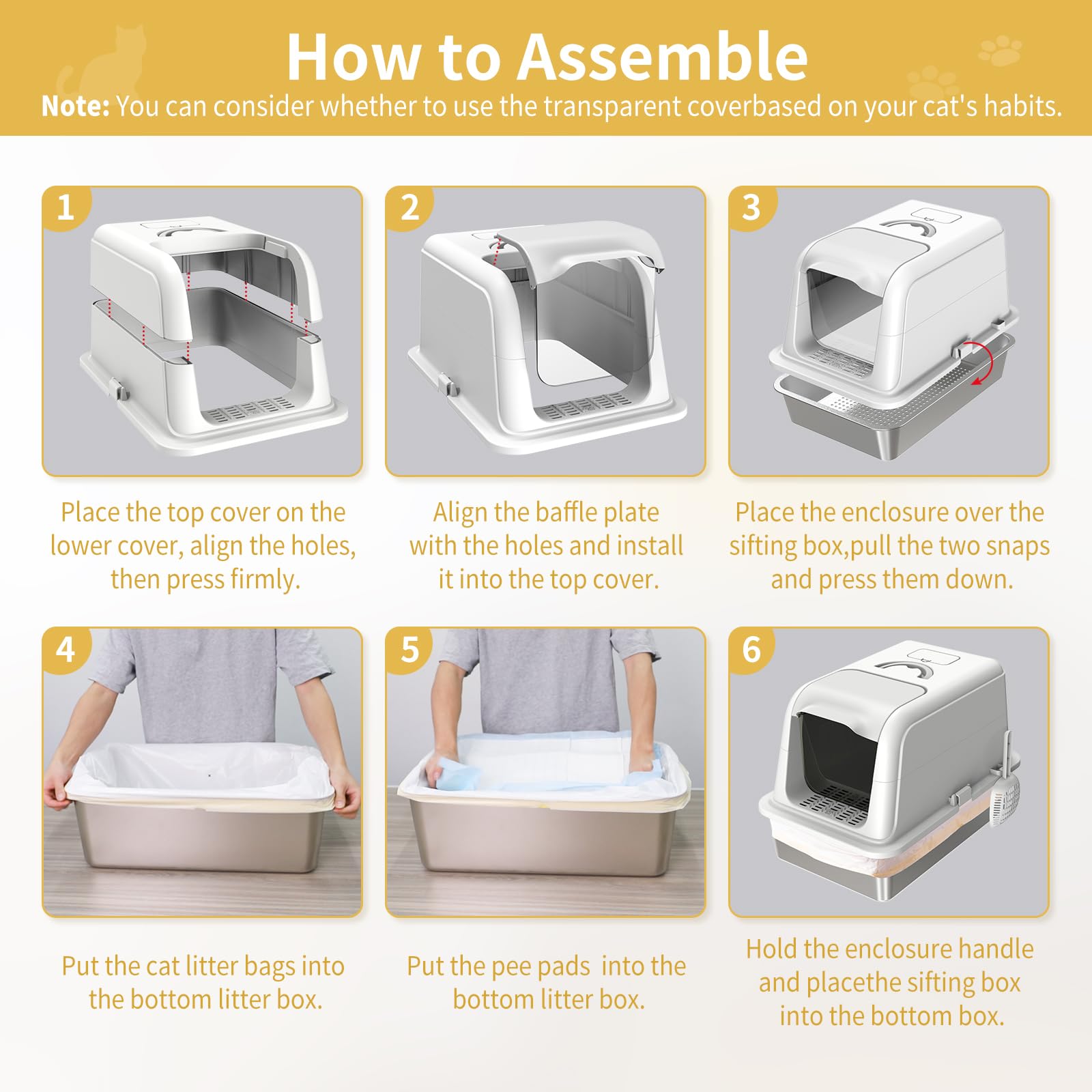 Stainless Steel Sifting Cat Litter Box With Lid, Xl Fully Enclosed Multi-Purpose Metal Sifting Litter Box For Big Cats, Anti-Lea