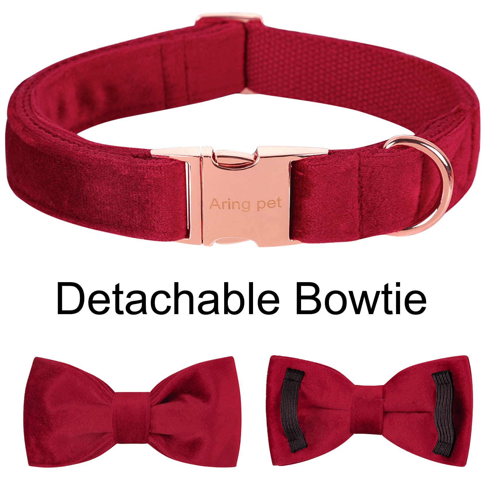 ARING PET Velvet Dog Collar-Soft Bowtie Dog Collars with Metal Buckle, Cute&Comfortable Christmas Red Dog Collar with Bow for Sm