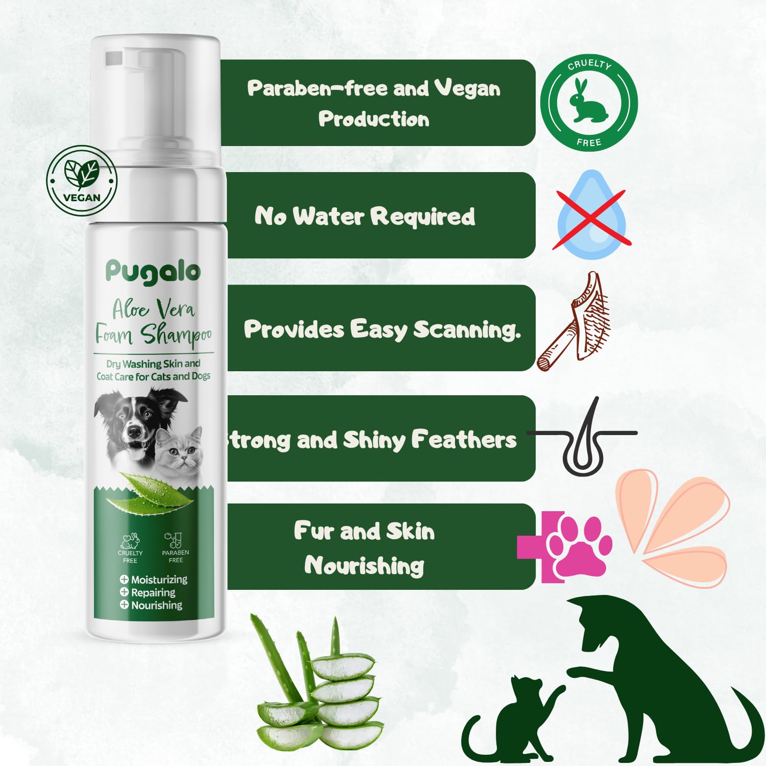 Waterless Cat & Dog Shampoo With Aloe Vera - 200Ml No-Rinse Foam Cleanser & Conditioner - Dry Shampoo For Smelly Pets