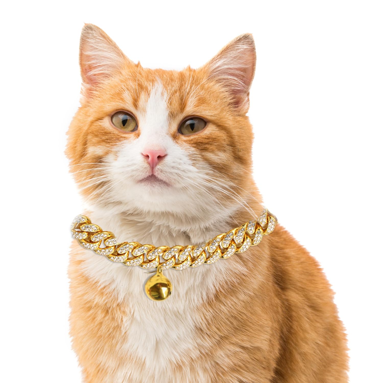 Halukakah Cat Collar - Carat - Iced Out Diamond Cuban Link Gold Chain For Cats & Kittens - Platinum Plated 18'' Collar Size - Fo
