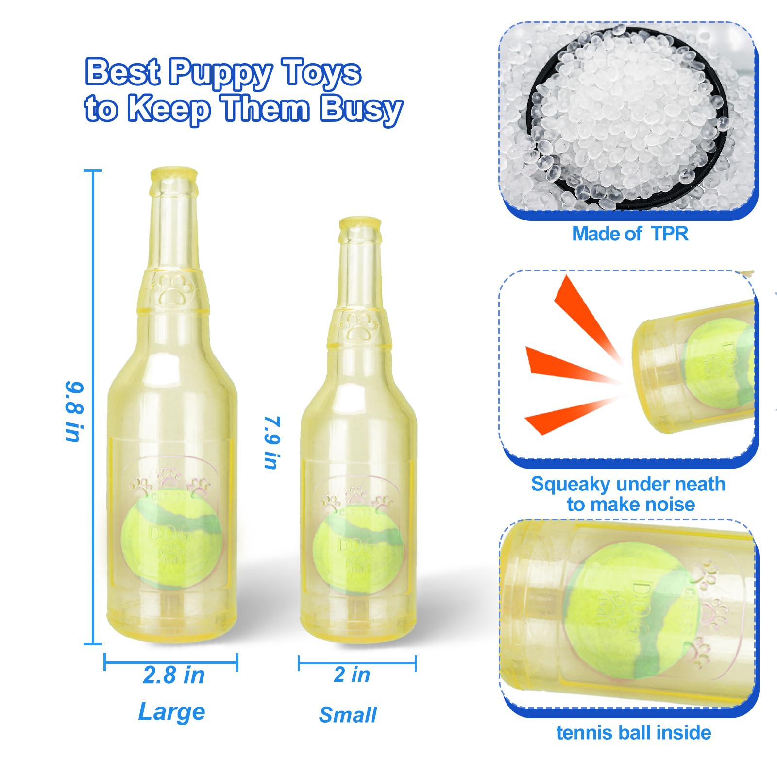 Generic QTLJJBY Interactive Squeaky Dog Toy - Large Yellow Soft Rubber Beer Bottle with Tennis Ball Inside