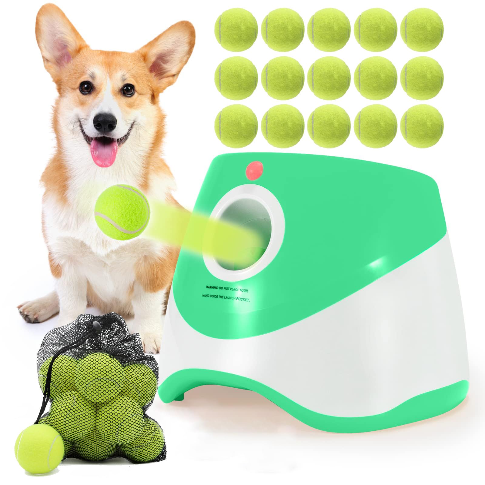 Automatic Ball Launcher For Small Dogs, Usb Rechargeable Ball Thrower,10-30 Ft, Indoor& Outdoor Tennis Ball Thrower, 15Pcs Mini 