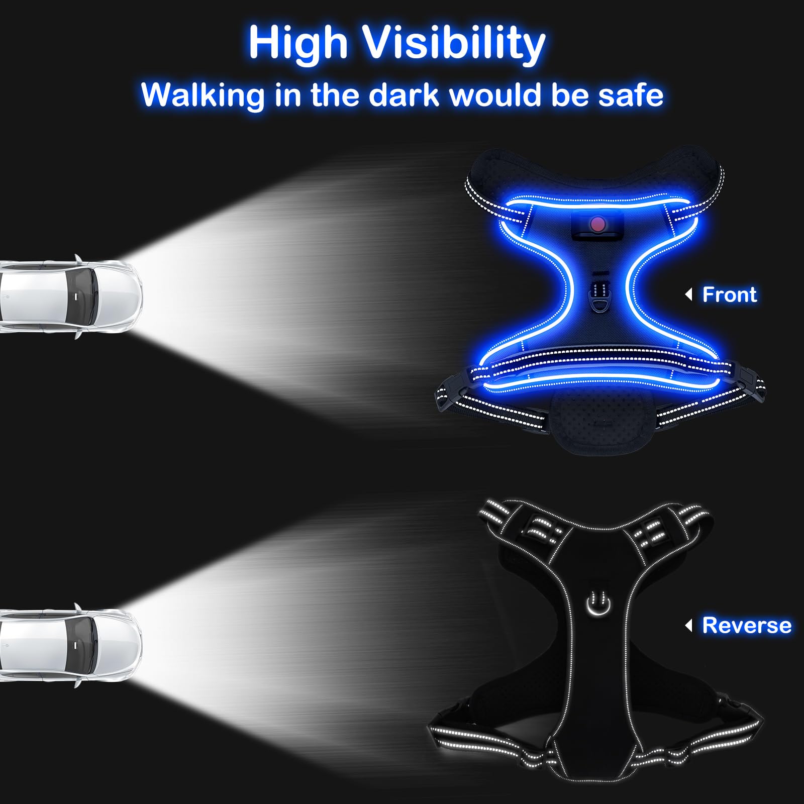 Vizbrite Rechargeable Led Dog Harness - No Pull, 4 Point Adjustable, Lighted Vest For Small/Medium/Large/X-Large Dogs