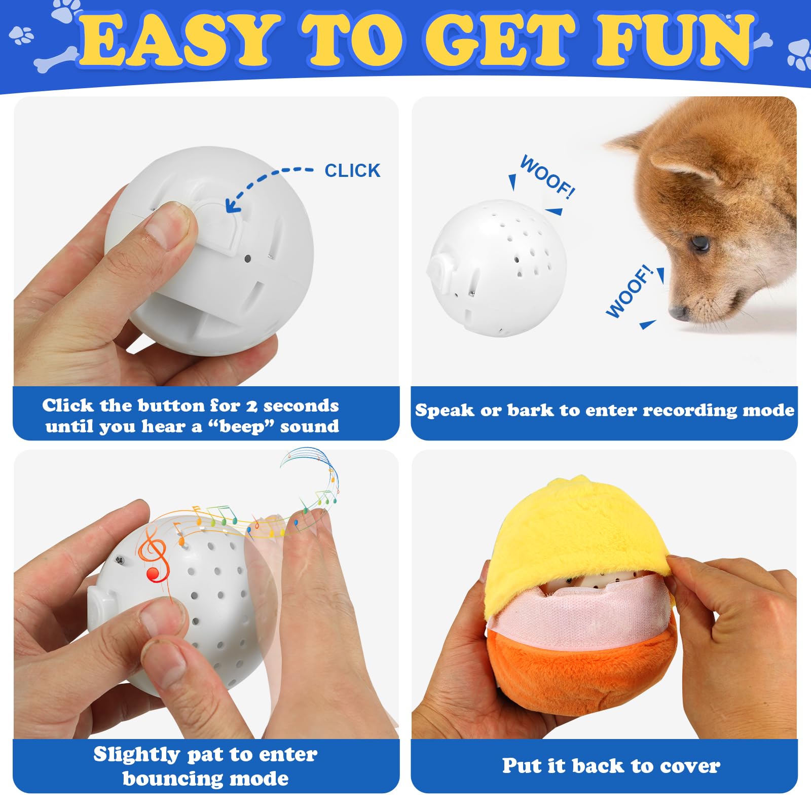 Rechargeable Interactive Moving Dog Toys, Automatic Crazy Jumping Duck For Boredom, Attractive Squeaky Plush Duck Covers A Talki