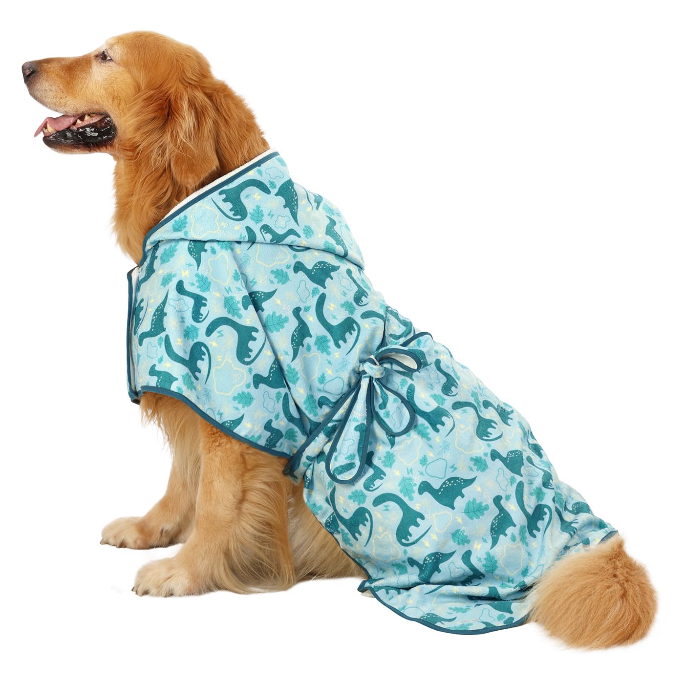 Hde Dog Bathrobe Super Absorbent Quick Drying Towel With Hood For All Dog Breeds Sizes S-Xxl - Dinosaurs - L