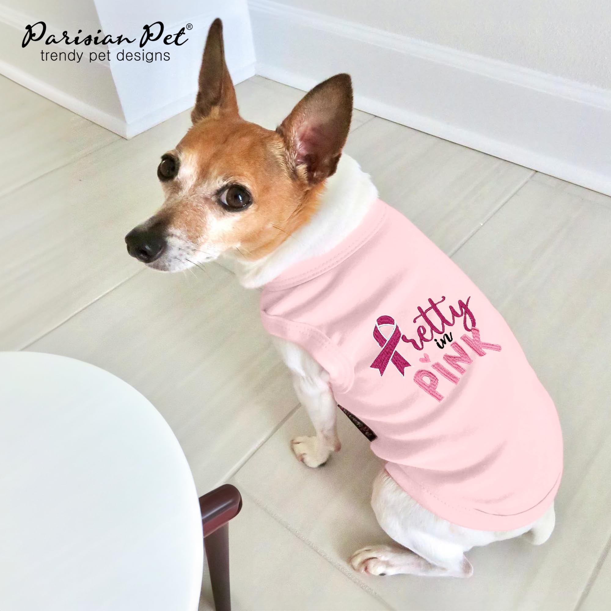 Parisian Pet Dog Tshirt - Embroidered “ Pretty In Pink “ Girl Dog Shirt - Breathable And Lightweight Dog Clothes - Sleeveless Dog Tee Shirts - Machine Washable Dog Shirt For Large Dogs - 3Xl