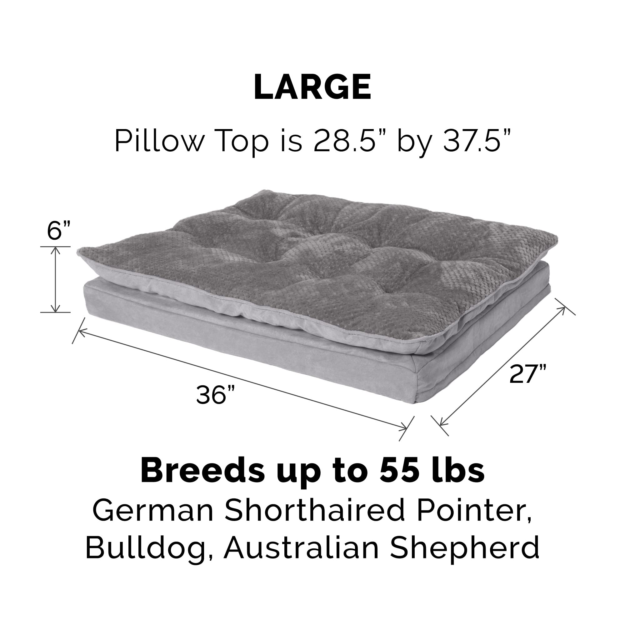 Furhaven Replacement Dog Bed Cover Minky Plush & Suede Pillow Top Mattress, Machine Washable - Titanium Gray, Large