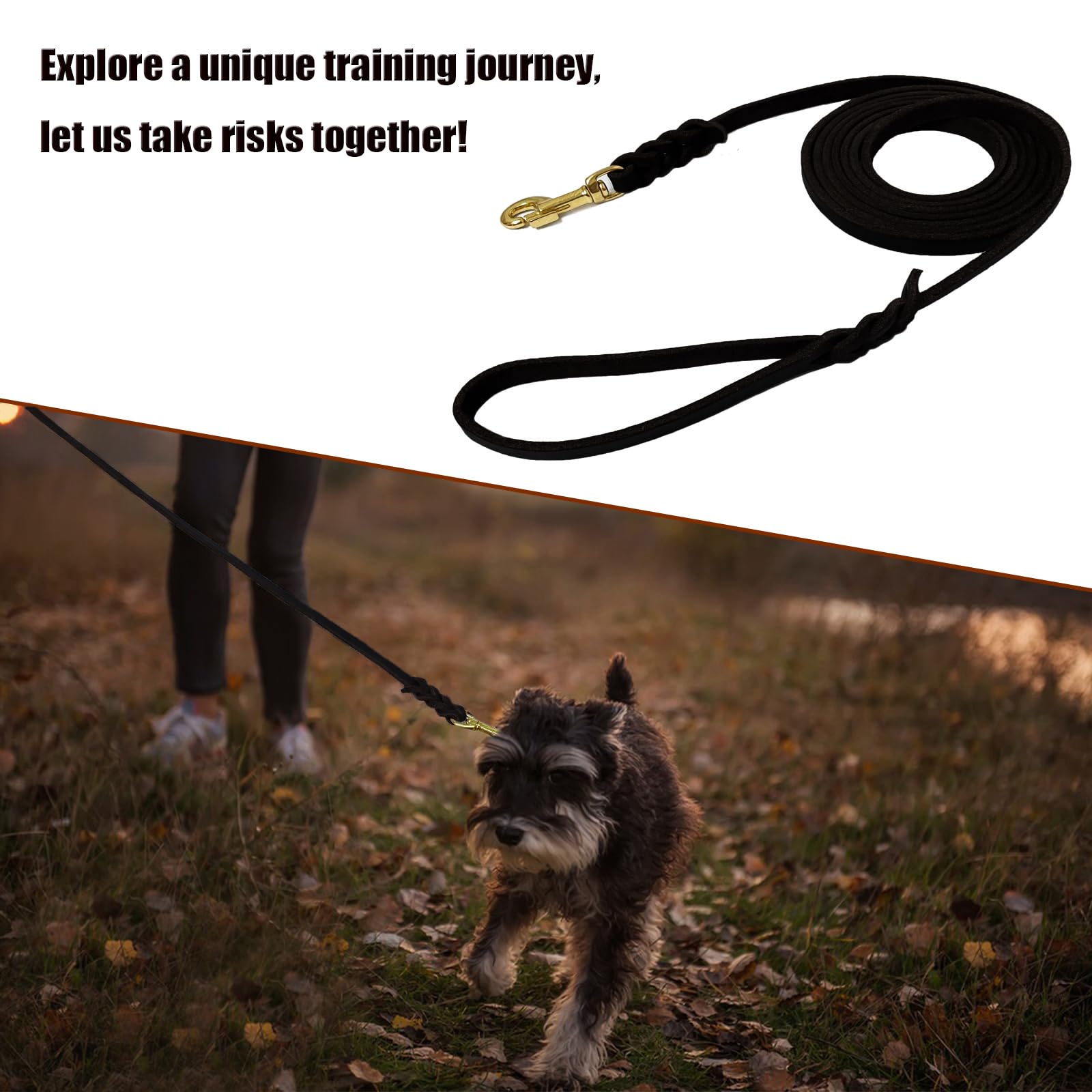 Lwbmg Long Leather Dog Leash 10Ft,Long Line Pet Leashes,Strong Sturdy Genuine Leather Braided Dog Lead, Soft And Comfortable Lea