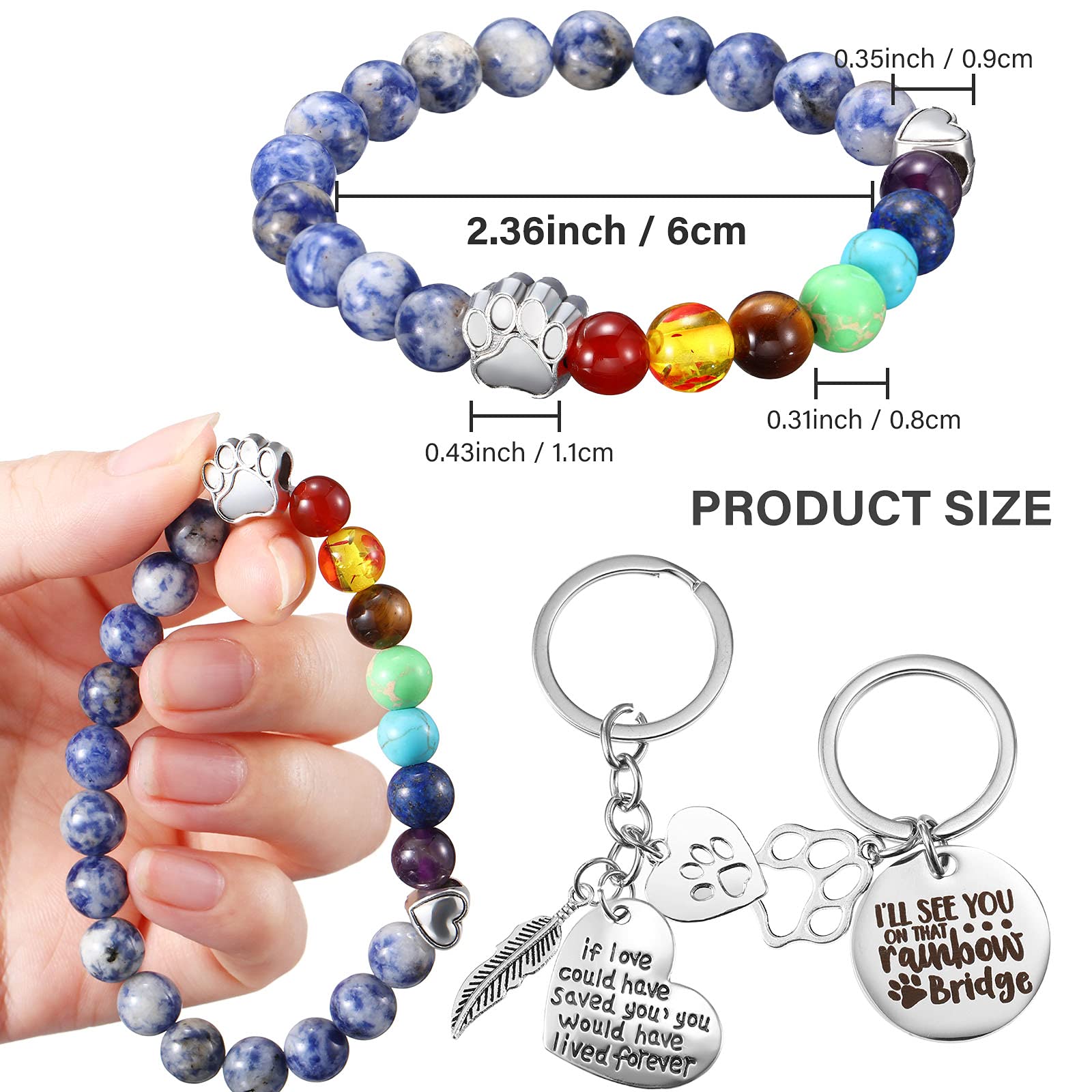 Jadive 9 Pieces Pet Memorial Gifts Set Rainbow Bridge Bracelet Pet Memorial Bracelet Dog Loss Keychain Rainbow Bridge Poem Card With Flannel Organza Bag For Women Men Kids Pet Lovers(Classic Style)