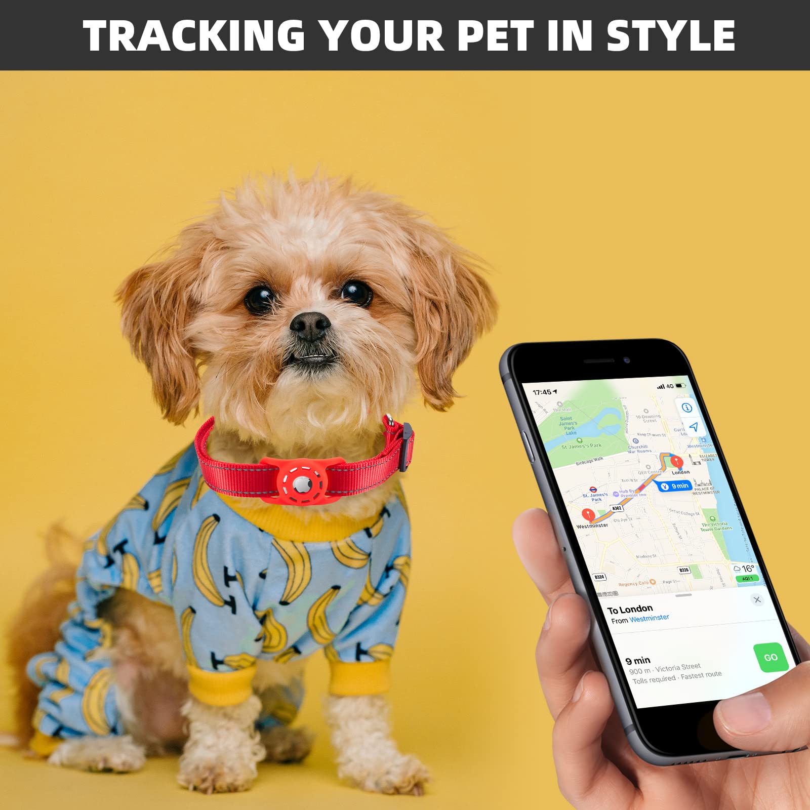 Konity Reflective Airtag Dog Collar, Compatible With Apple Airtag 2021, Nylon Pet Cat Puppy Collar With Silicone Airtag Holder For Small, Medium, Large, And Extra Large Dogs
