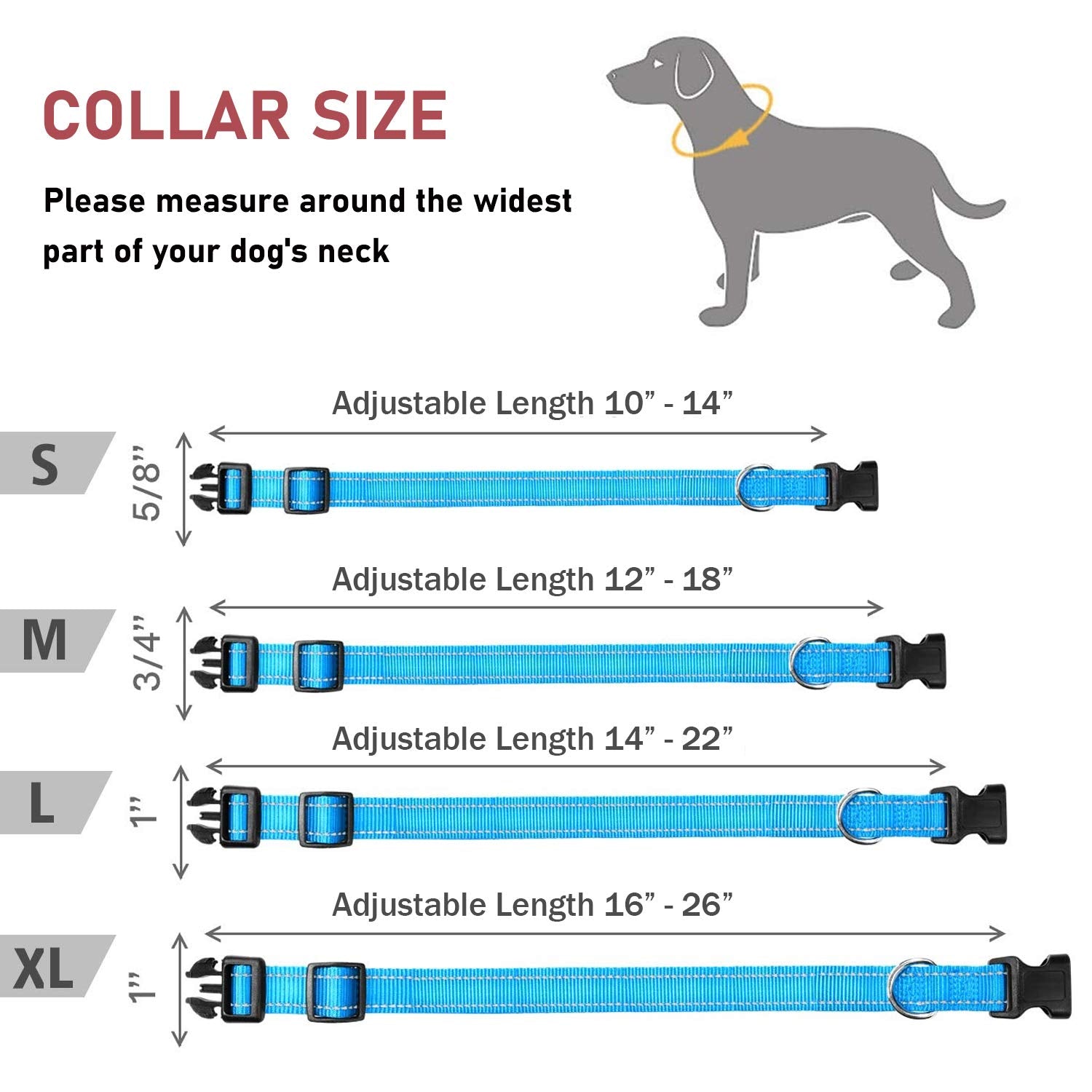 Reflective Dog Collar With Buckle Adjustable Safety Nylon Collars For Small Medium Large Dogs, Blue M
