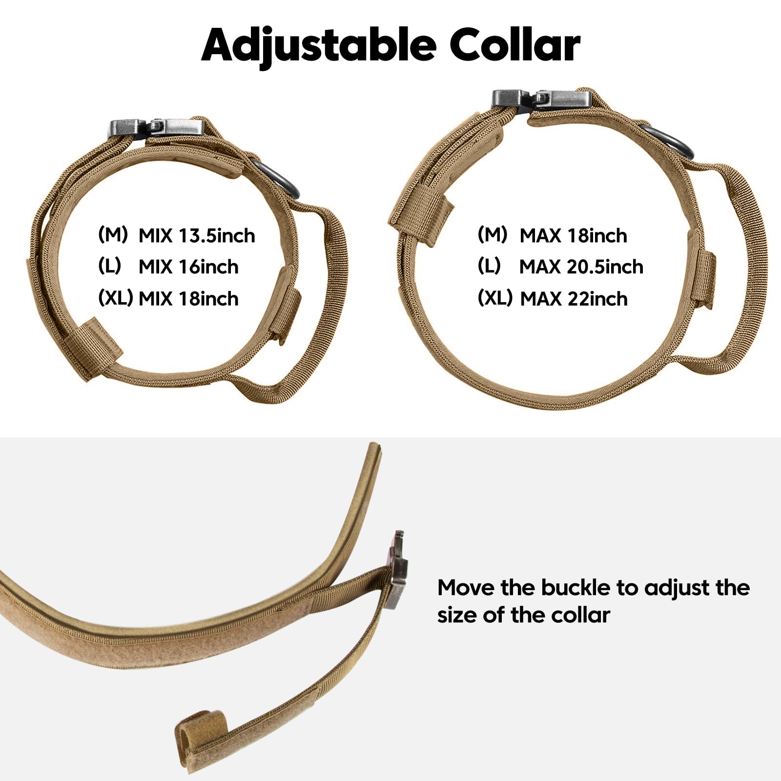 Tactical Military Dog Collar - Adjustable Nylon With Control Handle & Heavy Metal Buckle For Medium & Large Dogs (Xl, Brown) Wit