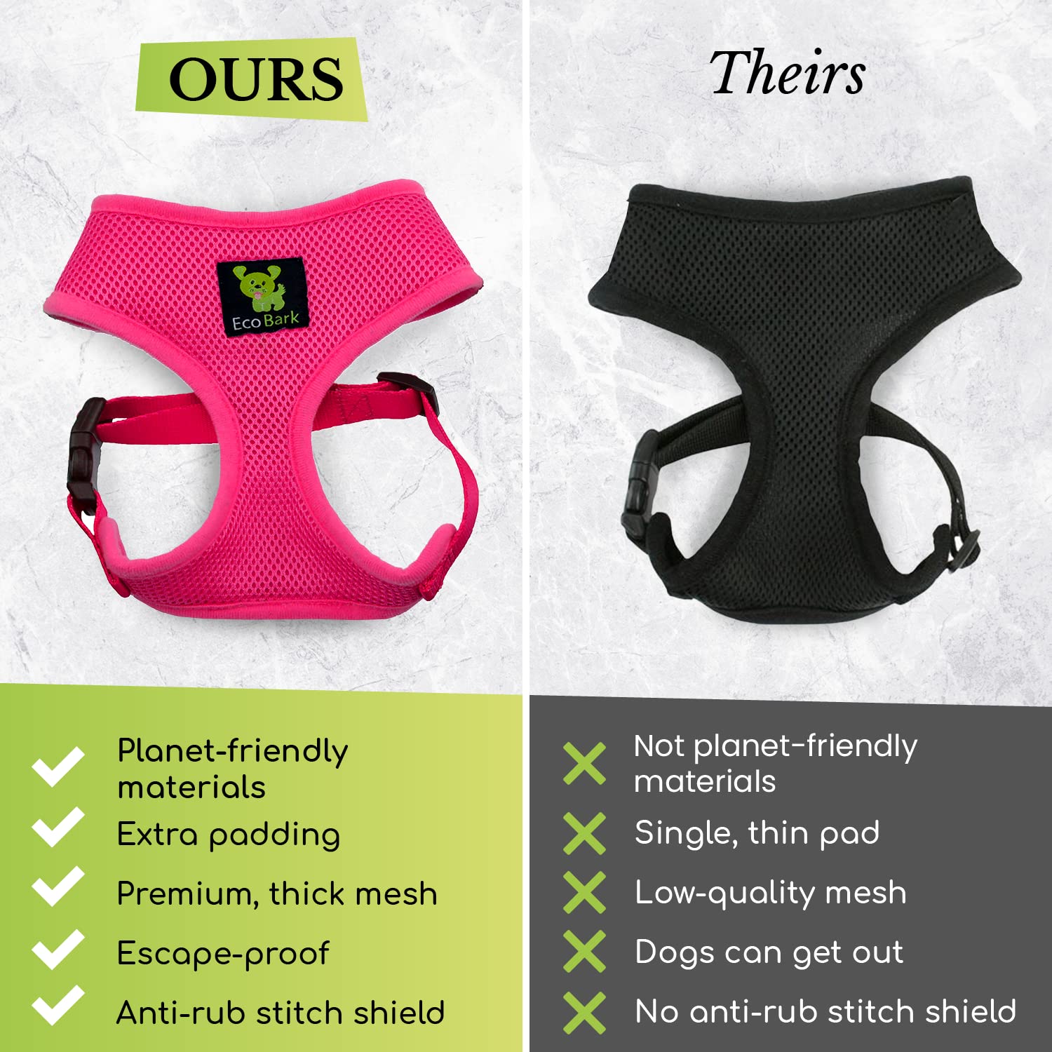 Ecobark Dog Harness - Eco-Friendly Max Comfort Harnesses - Luxurious Soft Mesh Halter - Over The Head Harness Vest- No Pull And No Choke For Puppy, Small Breeds & Medium Dogs (Large, Light Pink)