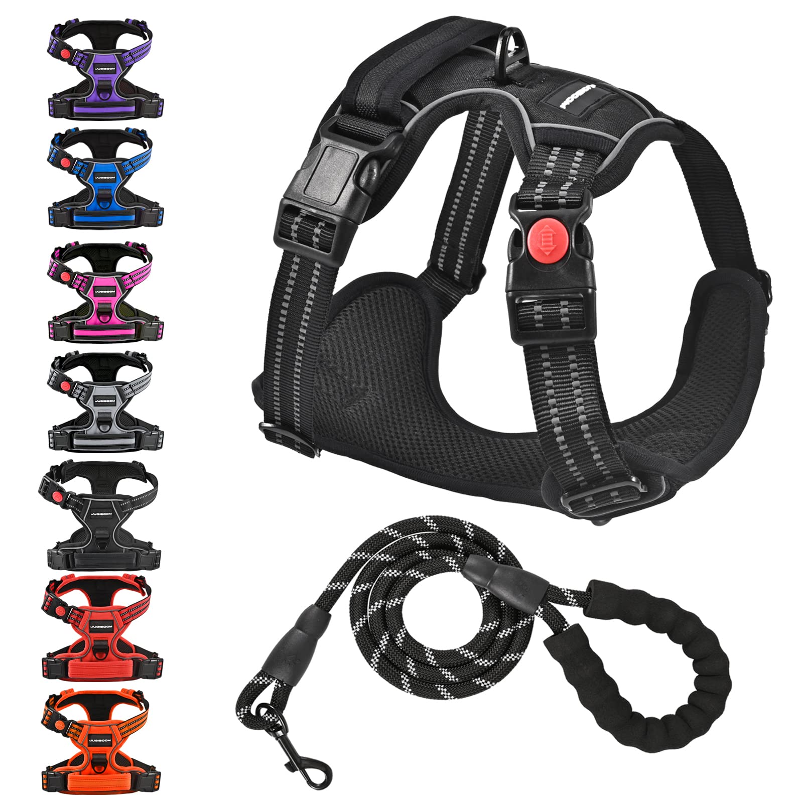 Juqiboom No Pull Dog Harness with Free Heavy Duty 5ft Leash, Adjustable Soft Padded Dog Vest, Reflective No-Choke Oxford Vest wi