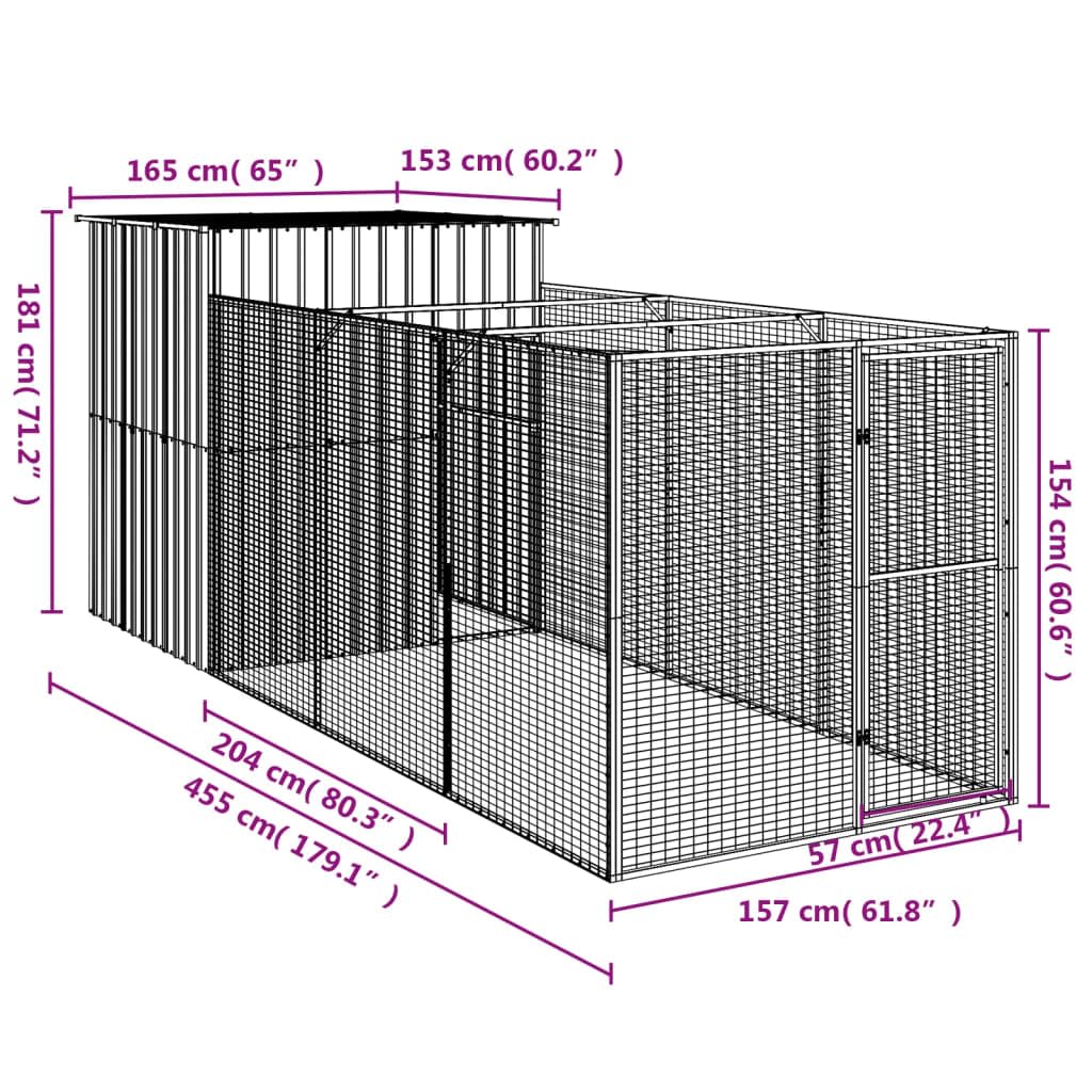 vidaXL Dog House with Run Anthracite 65x420.1x71.3 Galvanized Steel