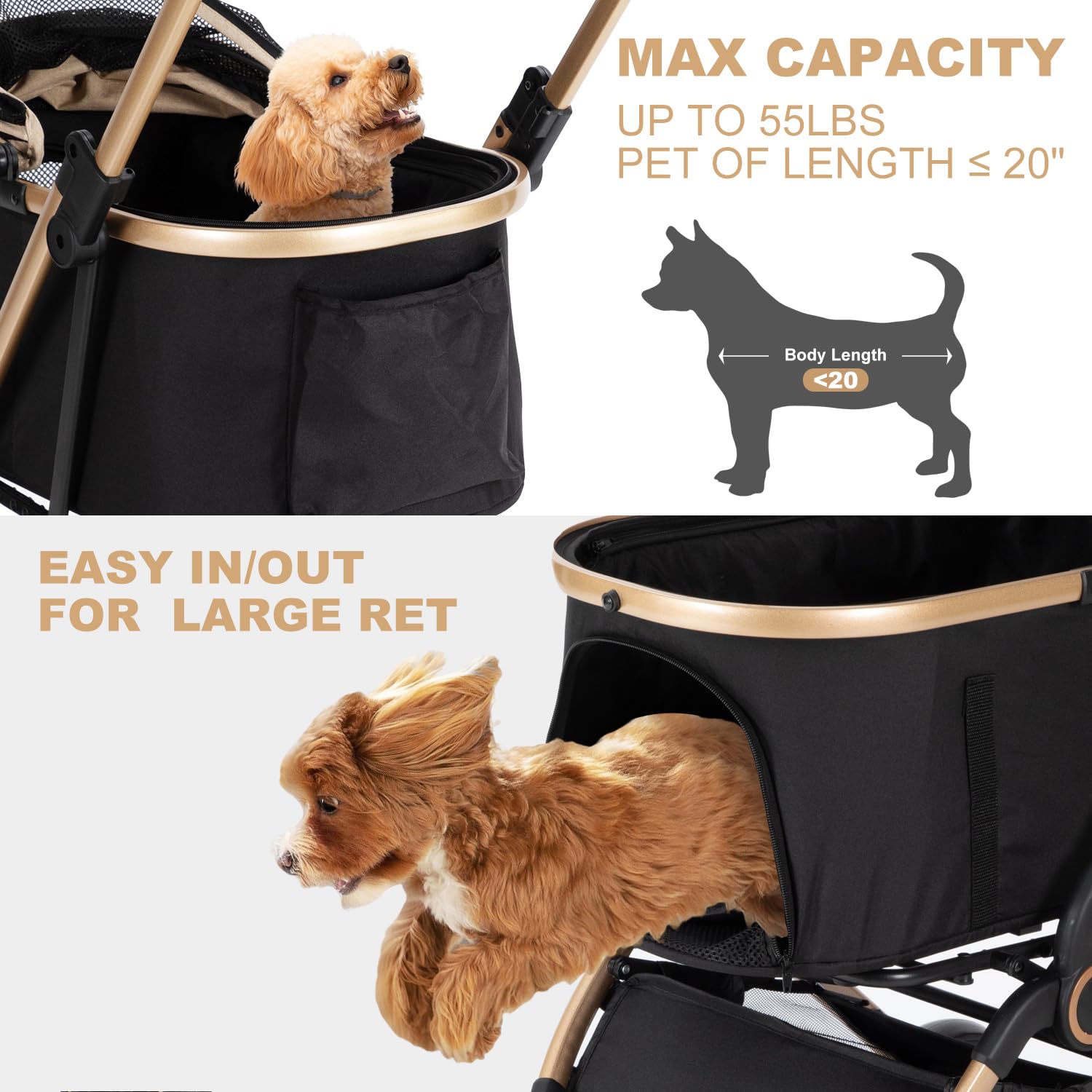 3 In 1 Pet Stroller With 4 Wheels, Foldable Pet Travel Carrier For Small/Medium Dogs Cats Up To 50Lbs, Detachble Portable Pet Ba