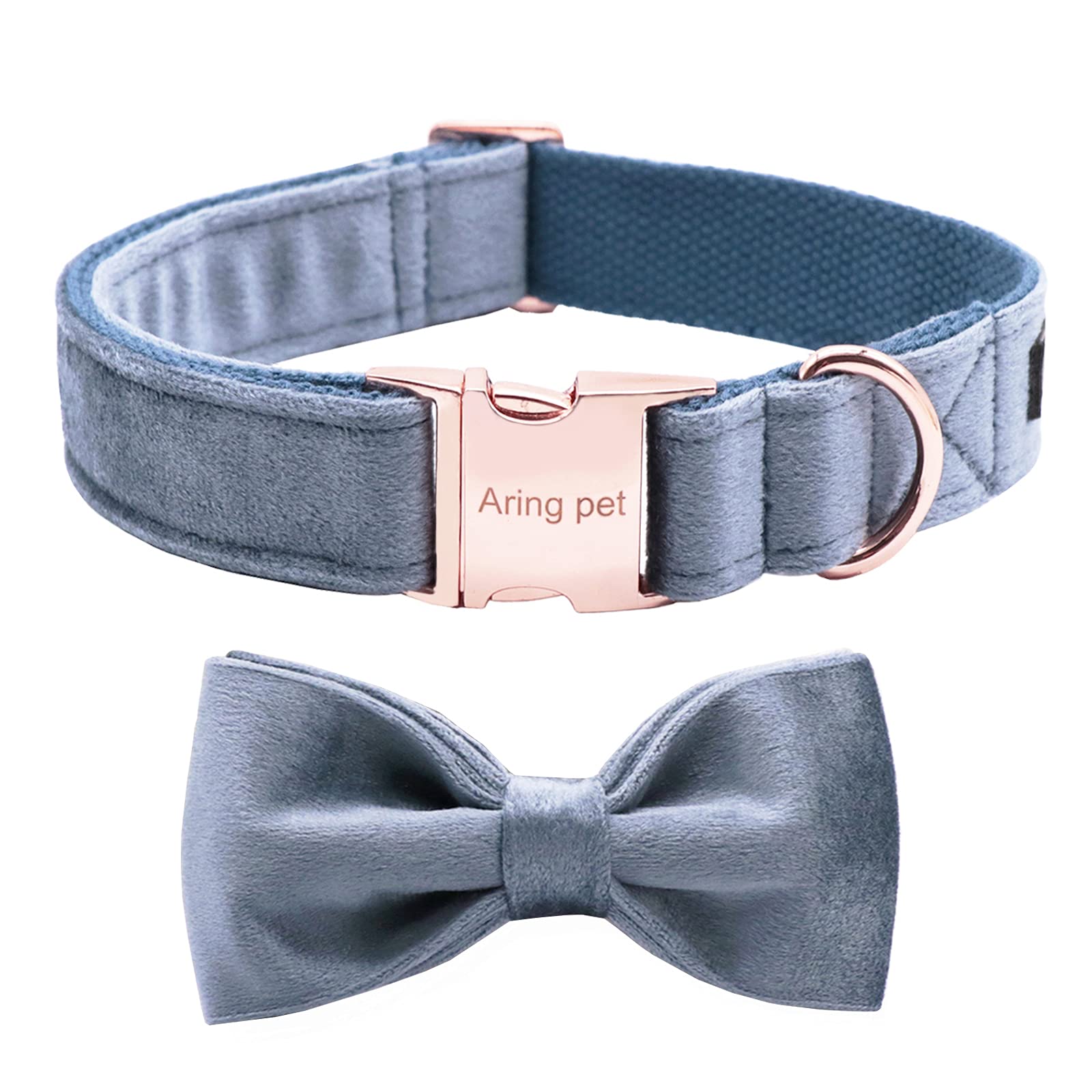 ARING PET Bowtie Dog Collar,Velvet Dog Collars with Detachable Bowtie, Cute &Comfortable Dog Collar, Blue Large.