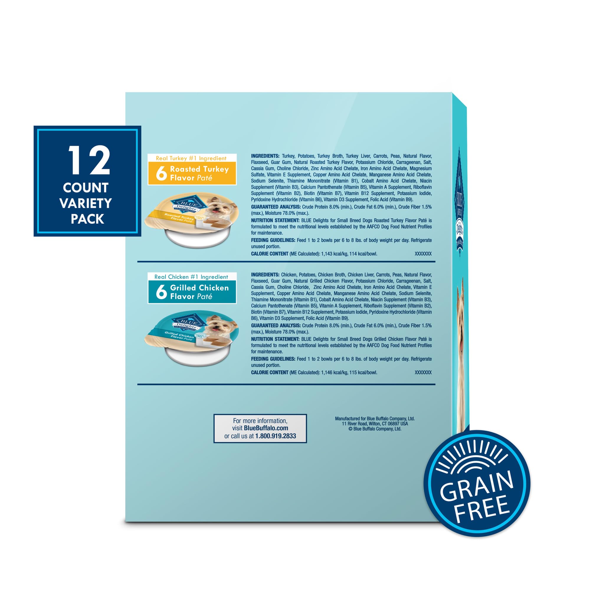 Blue Buffalo Delights Small Breed Natural Wet Dog Food Variety Pack, Roasted Turkey Pat   and Grilled Chicken Pat  , 3.5-oz Cups