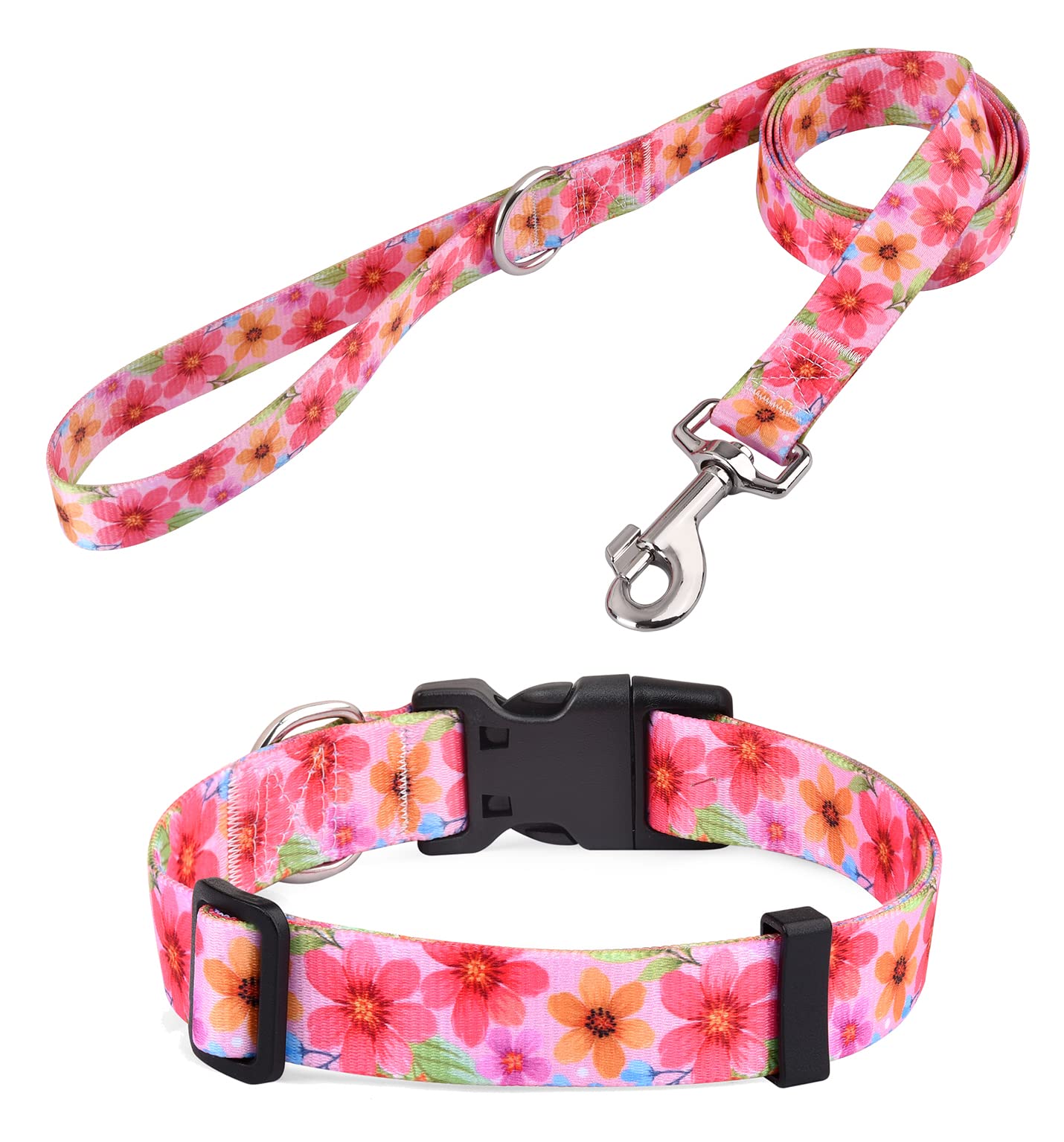 Hqyddmi Dog Collar And Leash Set For Small Dogs Cats, Soft Comfy Pet Collar For Small Medium Large Dogs, Floral Pattern For Boy 