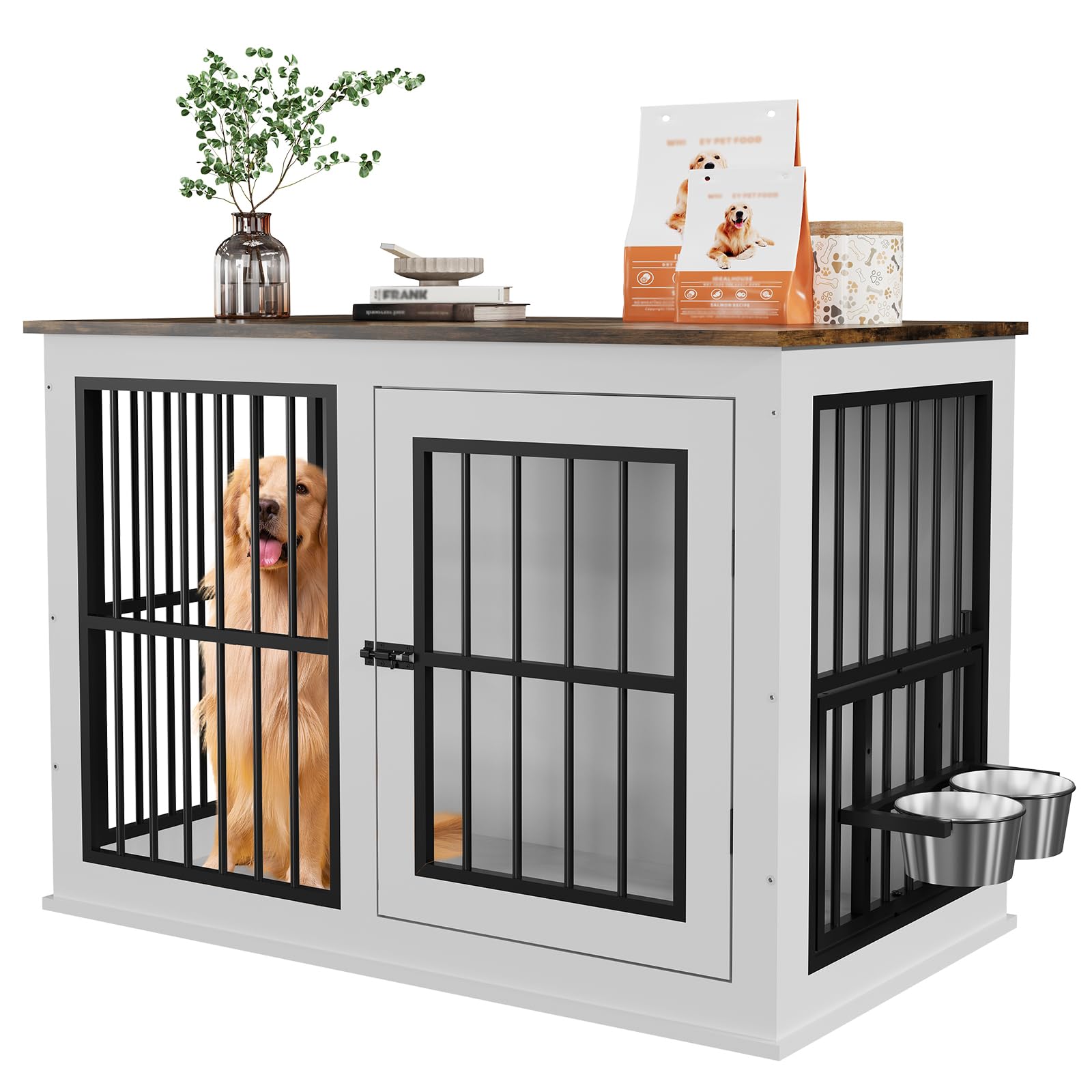 40 Wooden Dog Crate Furniture, Liftable Top Escape Proof Pet House, Heavy Duty Indestructible, Decorative Pet Crate House End 