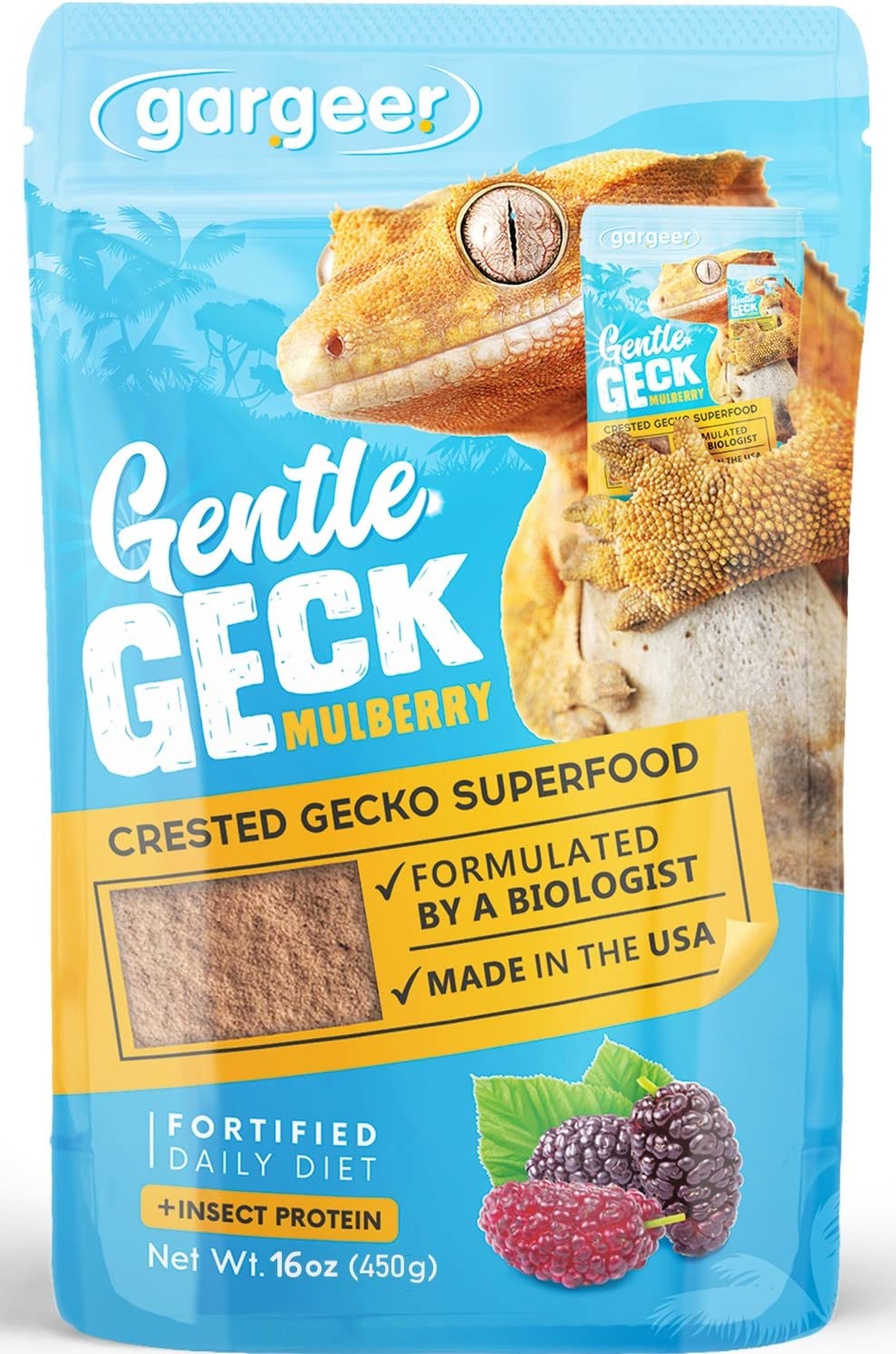 Gargeer 16oz Complete Crested Gecko Food Diet. Premium Ingredients Mix, Ready to Use Freshly Made Powder. Unique Superfood Formu