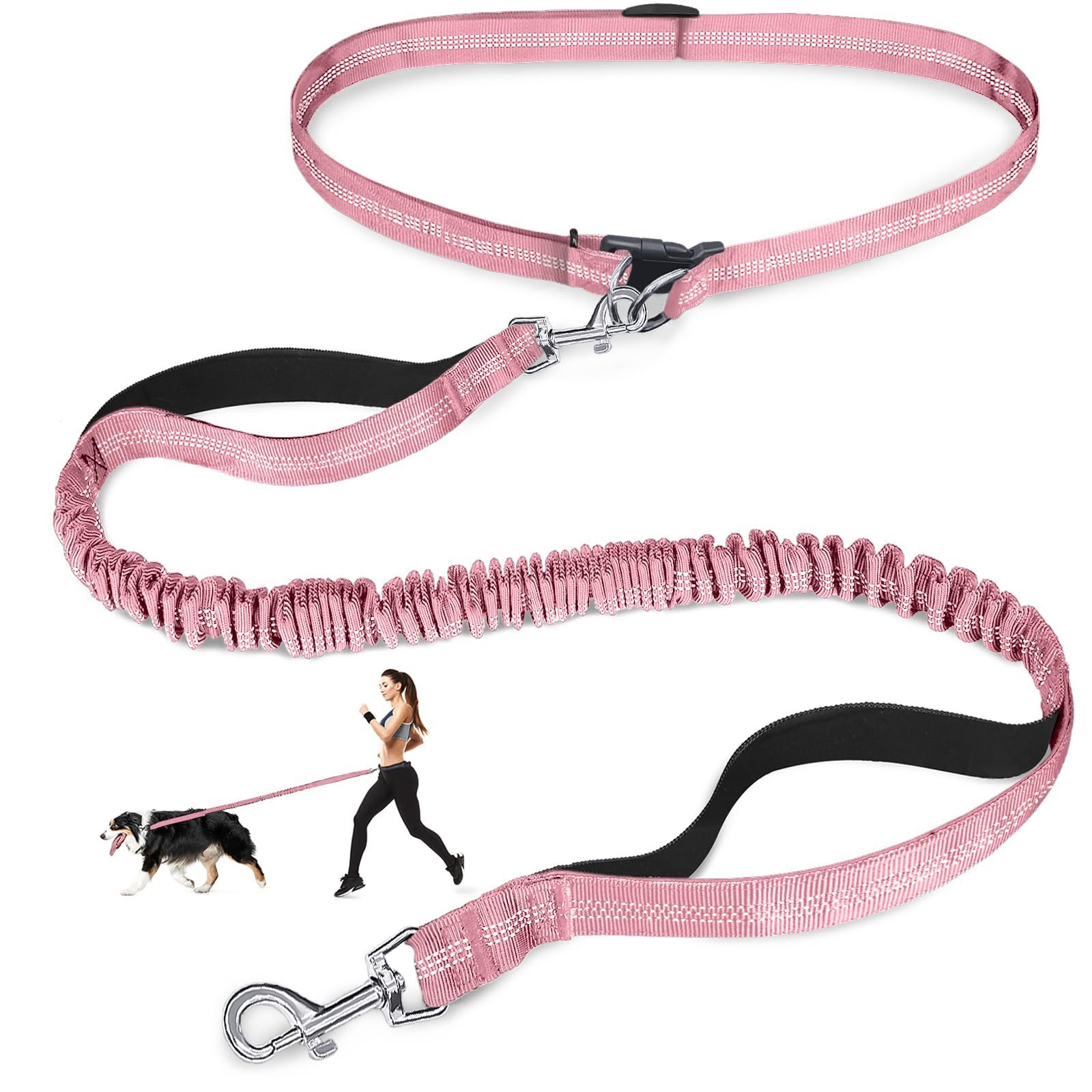 Laqibak Hands Free Dog Leash, Adjustable Waist Leash For Dog Walking, Dual Handle Bungee Dog 4.2-6.7 Feet Long With Reflective S