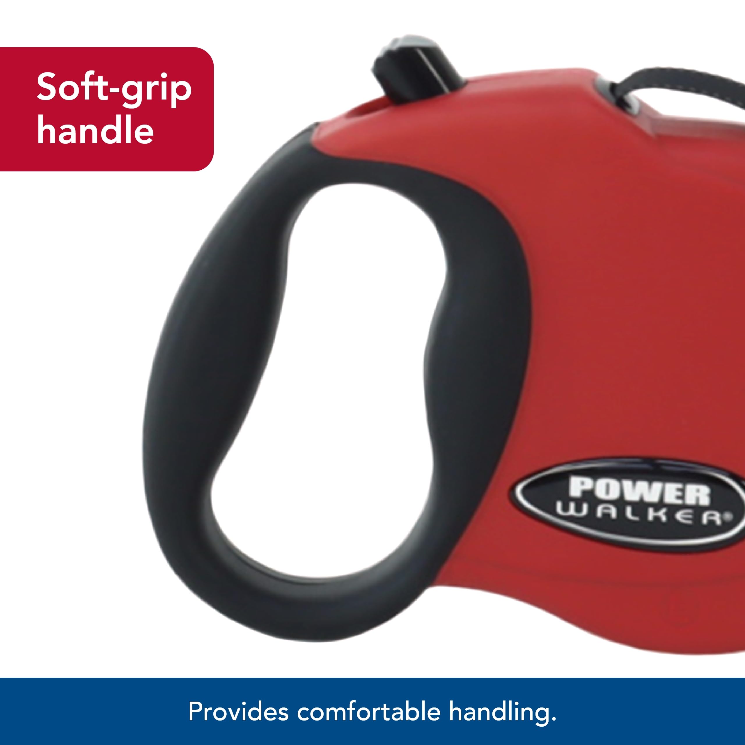 Coastal Pet Power Walker Dog Retractable Leash - Reflective Dog Leash - Stop-And-Release Control Button - Comfort Grip Handle - Red - X-Small