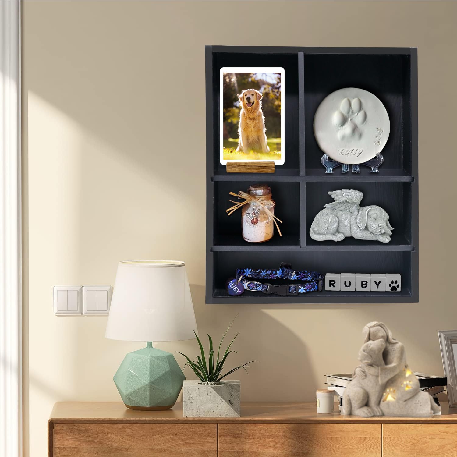 Sofunii Pet Memorial Shadow Box With Shelves For Dogs Or Cats,11*14'' Solid Wood Pet Frame Urn Ashes Display Case For As Loss Pe