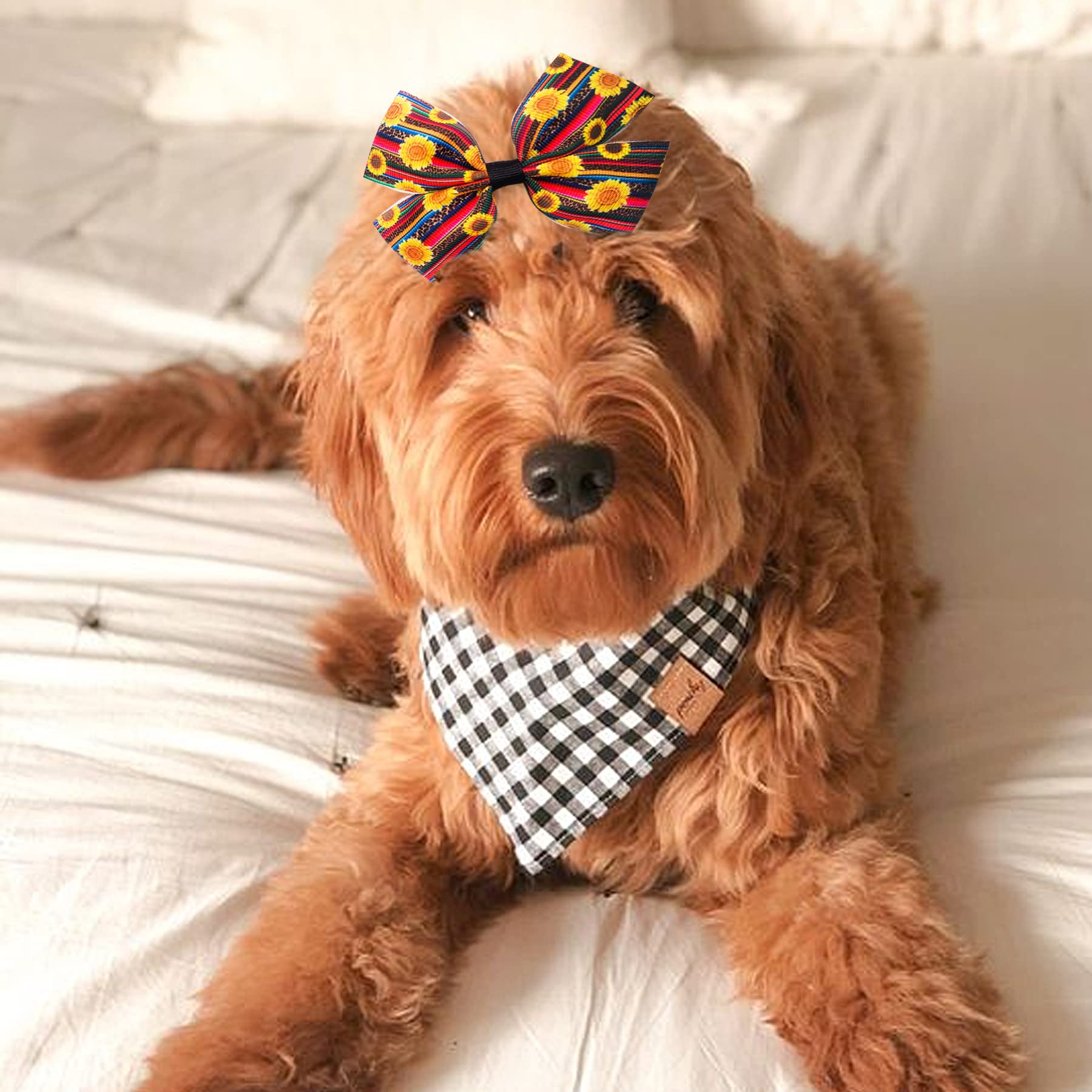 Jpgdn 24Pcs/12 Pairs 4'' Big Dog Hair Bows For Large Dogs Floral Bowknot Topknot Girl Pink Grooming Hair Accessories