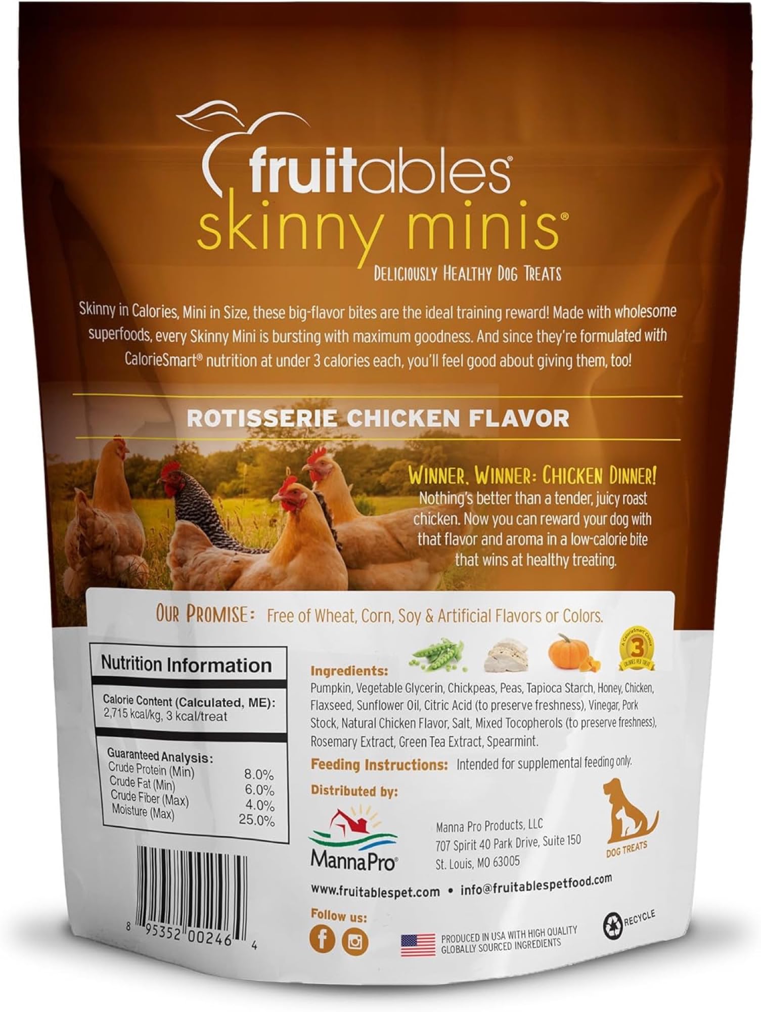 Fruitables Skinny Mini Dog Treats - Healthy Treats for Dogs - Low Calorie Training Treats - Free of Wheat, Corn and Soy - Rotiss