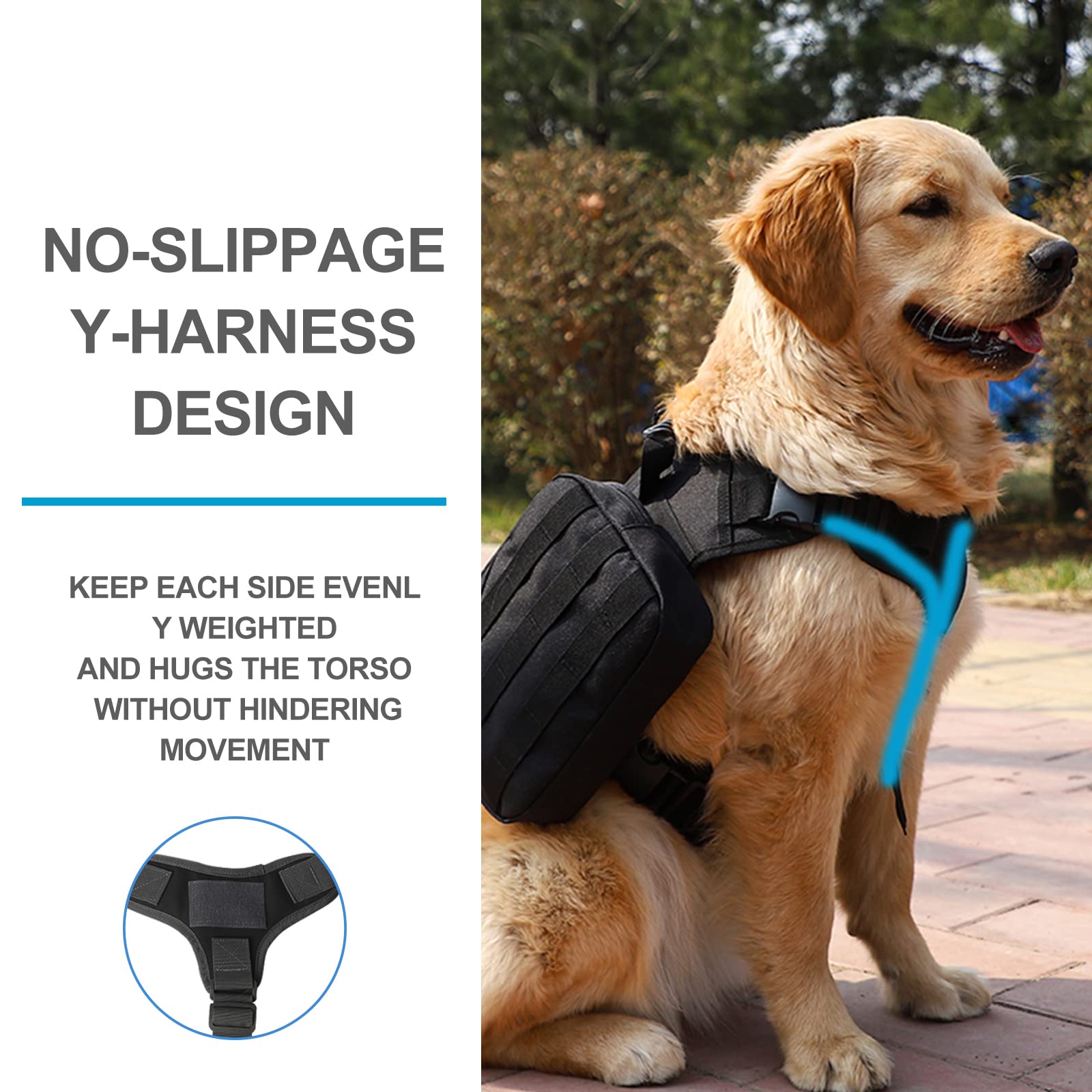 BYGD Dog Saddle Backpack, Lightweight Waterproof Harness with Removable Bags, Large Size, Camo Color for Outdoor Hiking