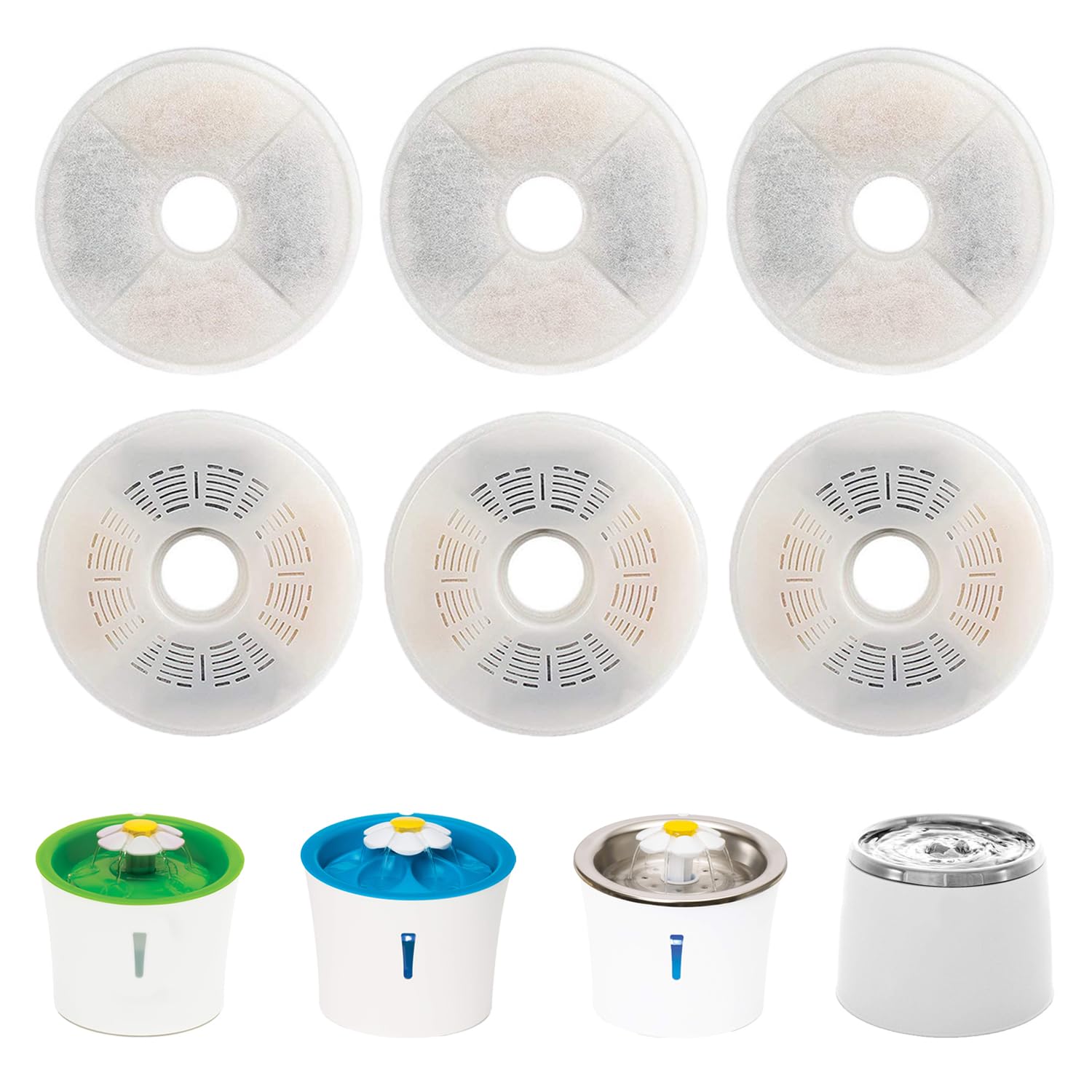 6 Pack Cat Water Fountain Filters for Catit, Triple Action Replacement Filters for Catit Flower Fountain and Catit Stainless Ste