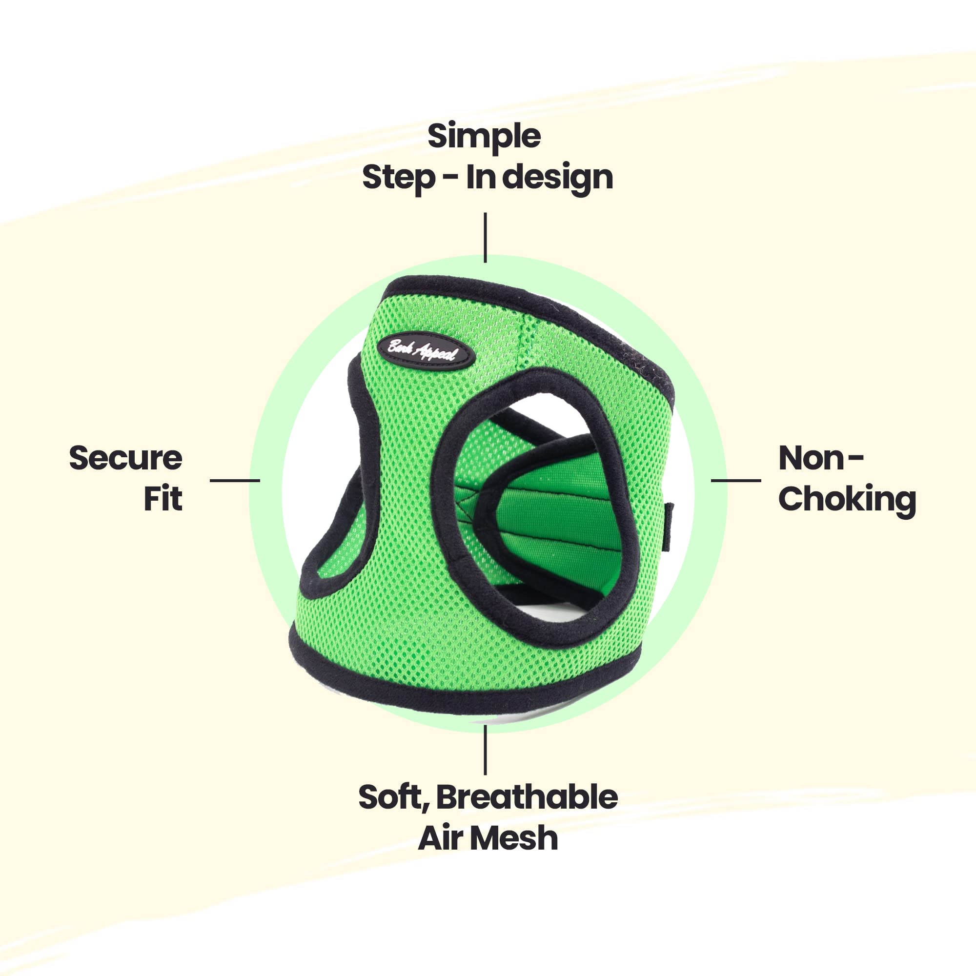 Bark Appeal Step-In Dog Harness, Mesh Step In Dog Vest Harness For Small & Medium Dogs, Non-Choking With Adjustable Heavy-Duty Buckle For Safe, Secure Fit - (Small, Lime Green)